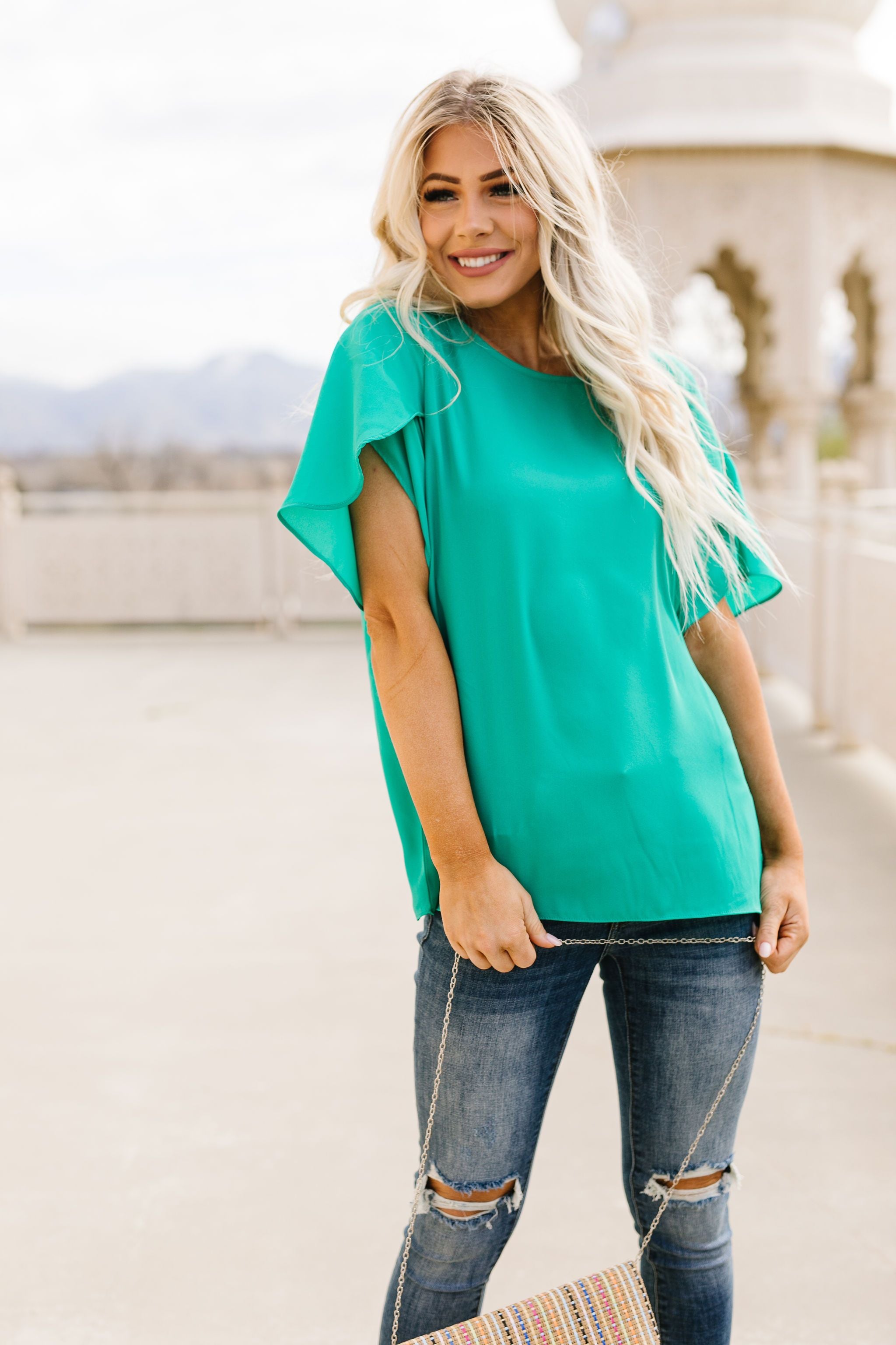 Tulip Sleeve Blouse In Kelly Green