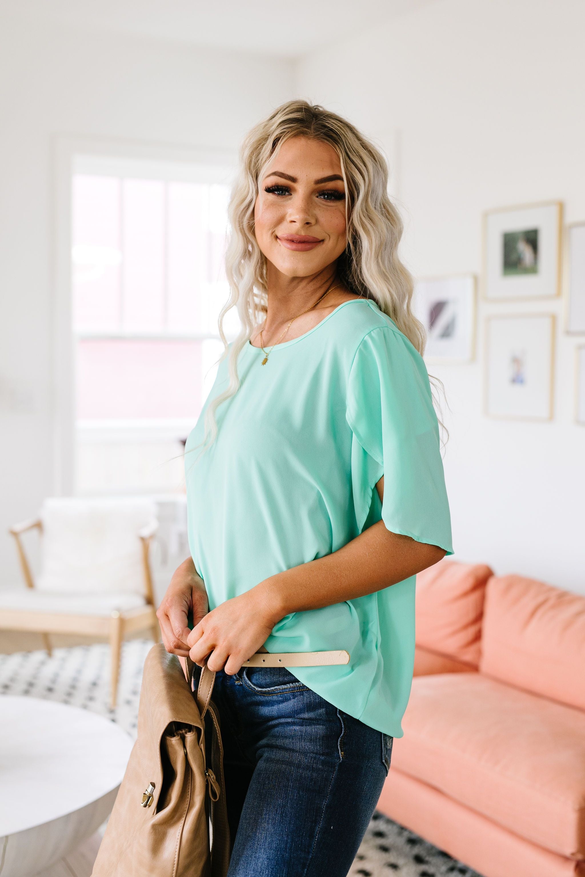 Tulip Sleeve Blouse In Mint