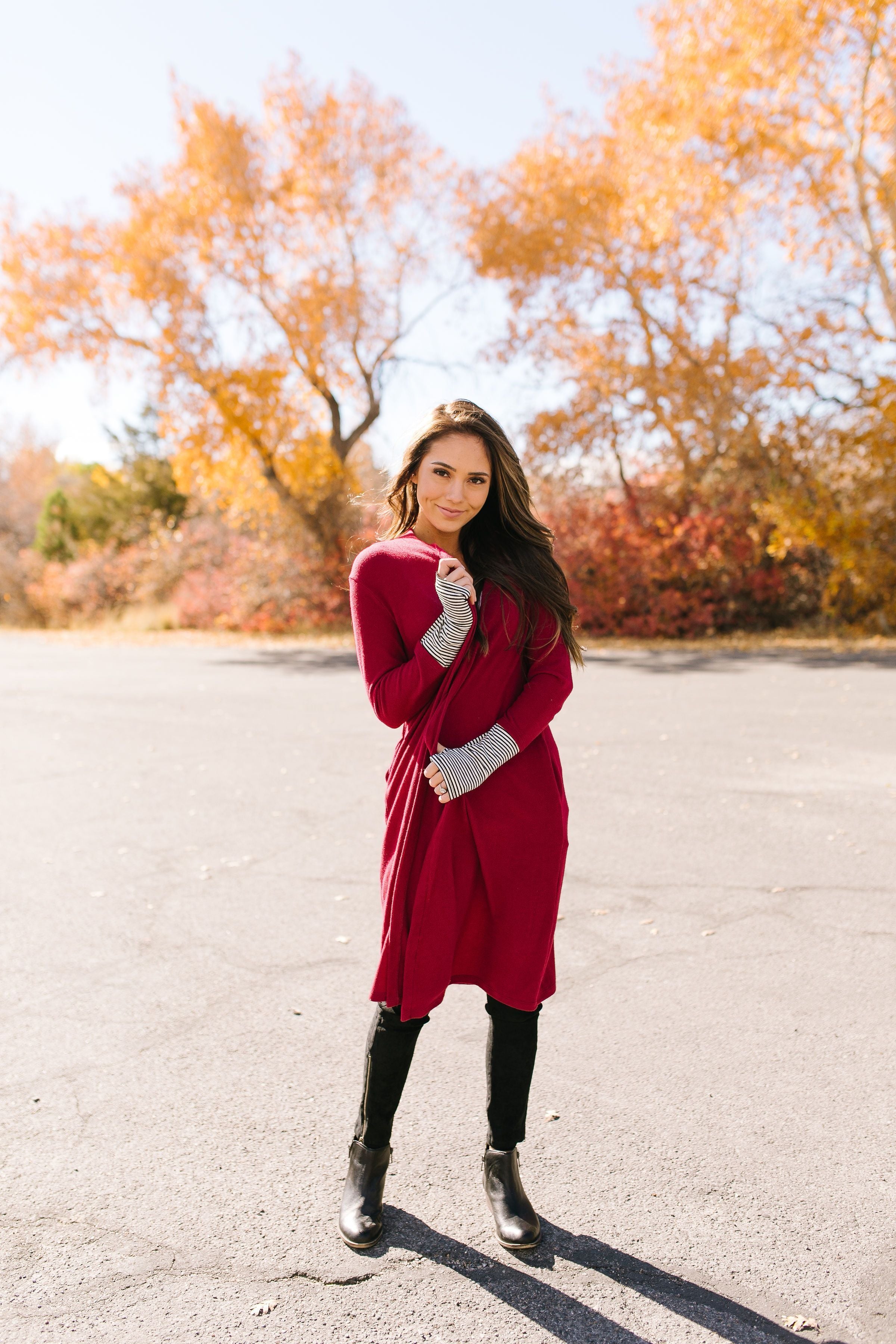 Two Thumbs Up Long Cardi In Red - ALL SALES FINAL