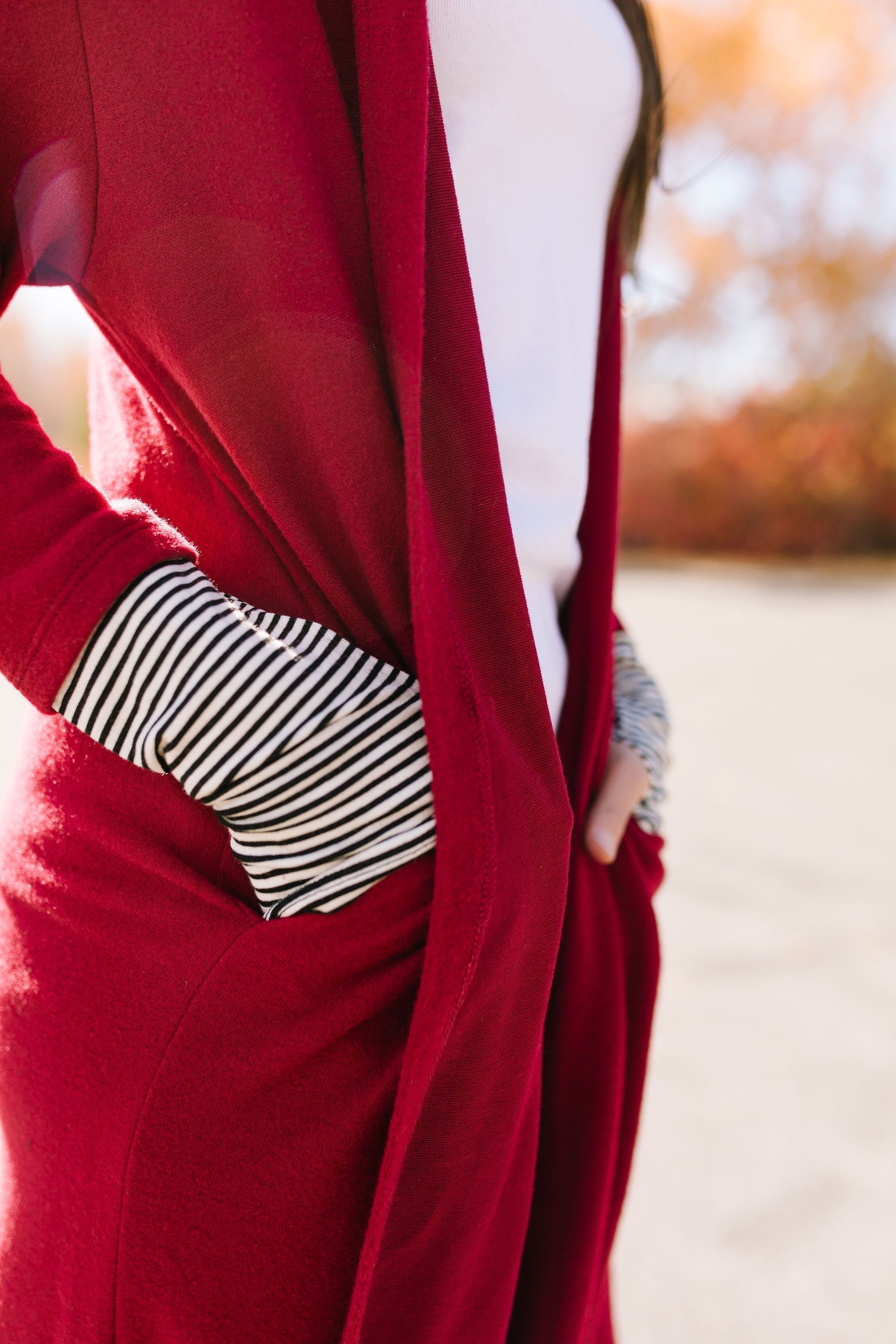 Two Thumbs Up Long Cardi In Red - ALL SALES FINAL