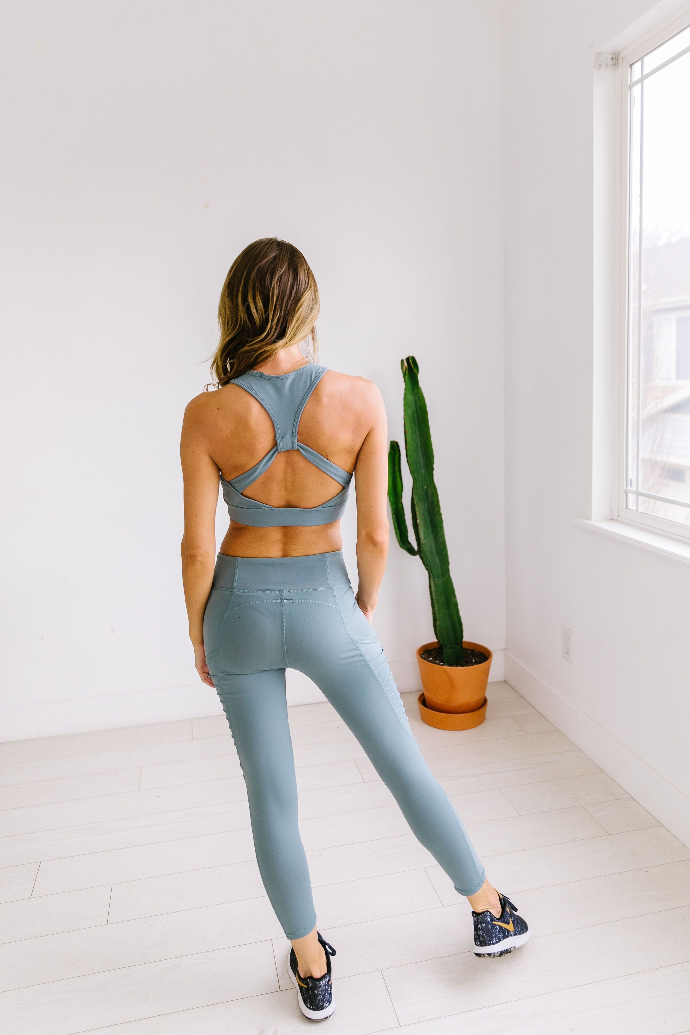 Use It Or Lose It Moto Leggings In Dusty Blue - ALL SALES FINAL