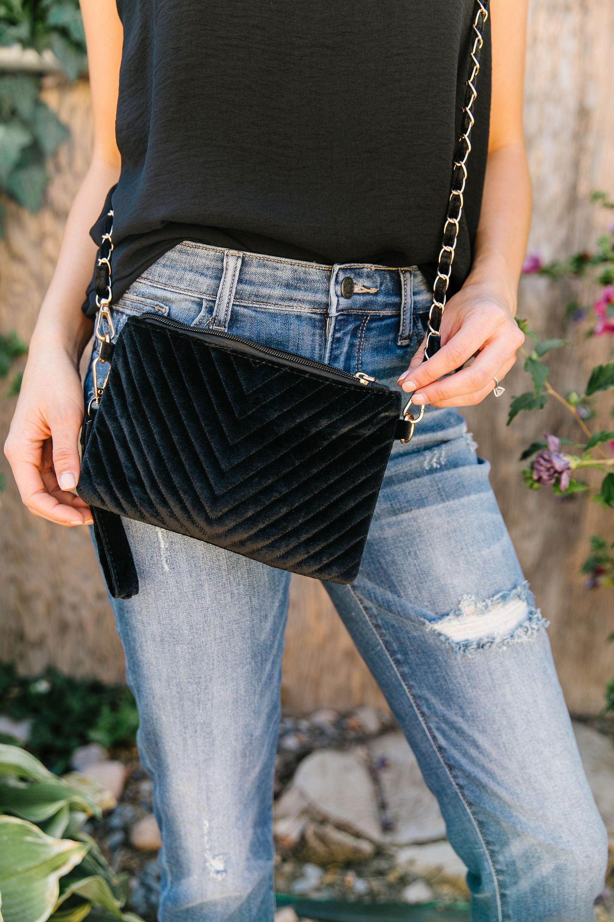 Velvet Chevron Crossbody Bag