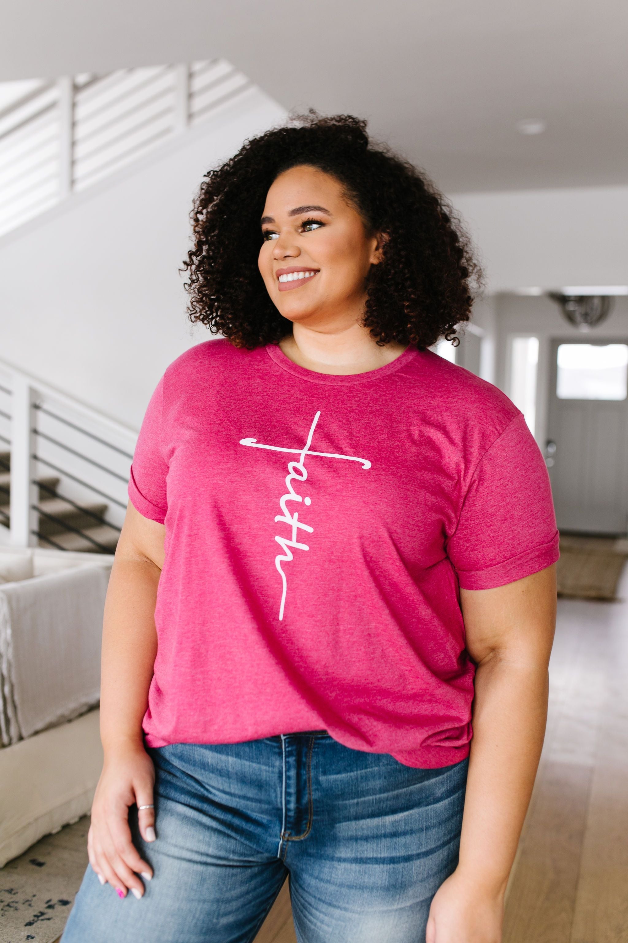 Vertical Faith Graphic Tee In Heathered Berry