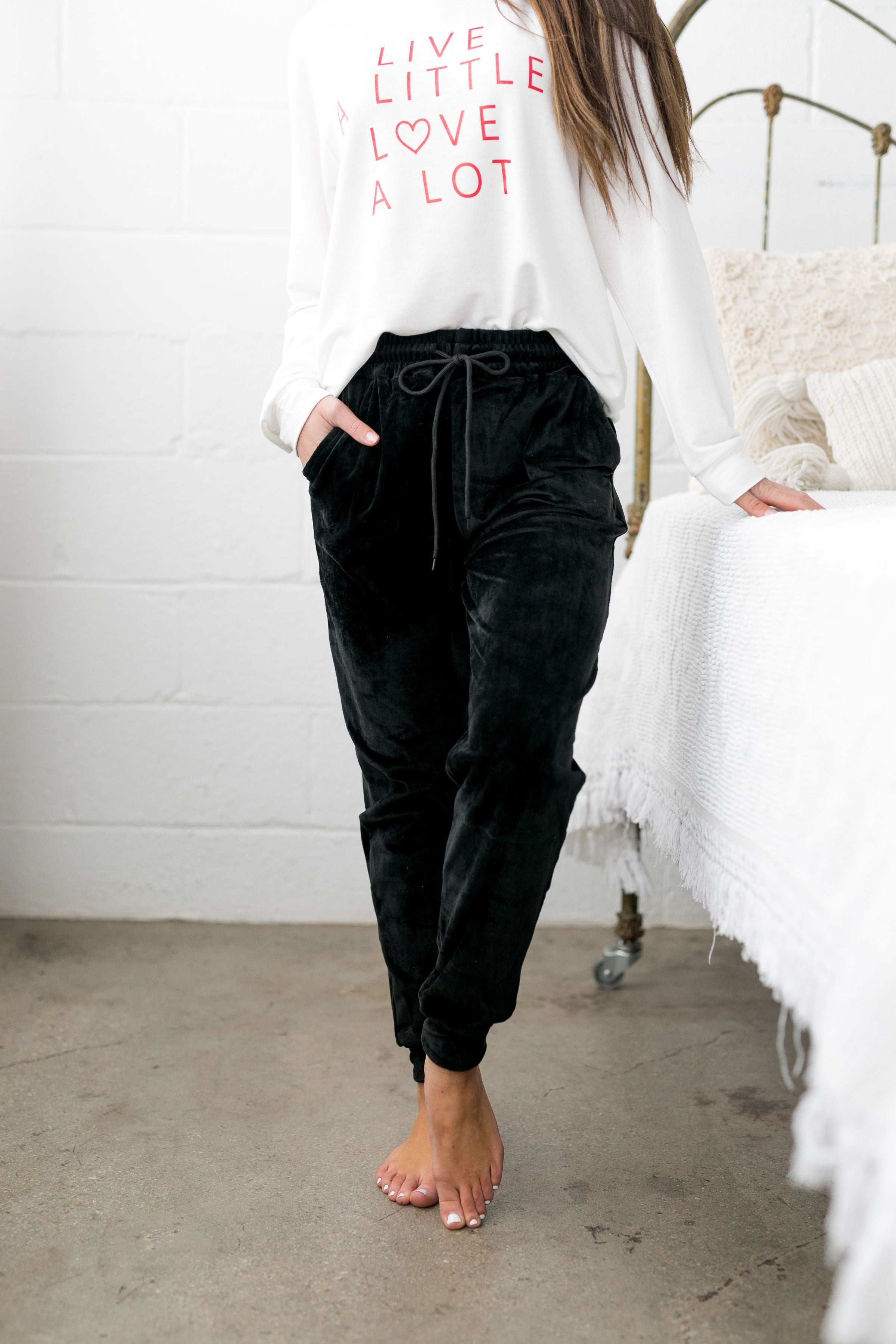 Very Velvety Velour Joggers In Black - ALL SALES FINAL