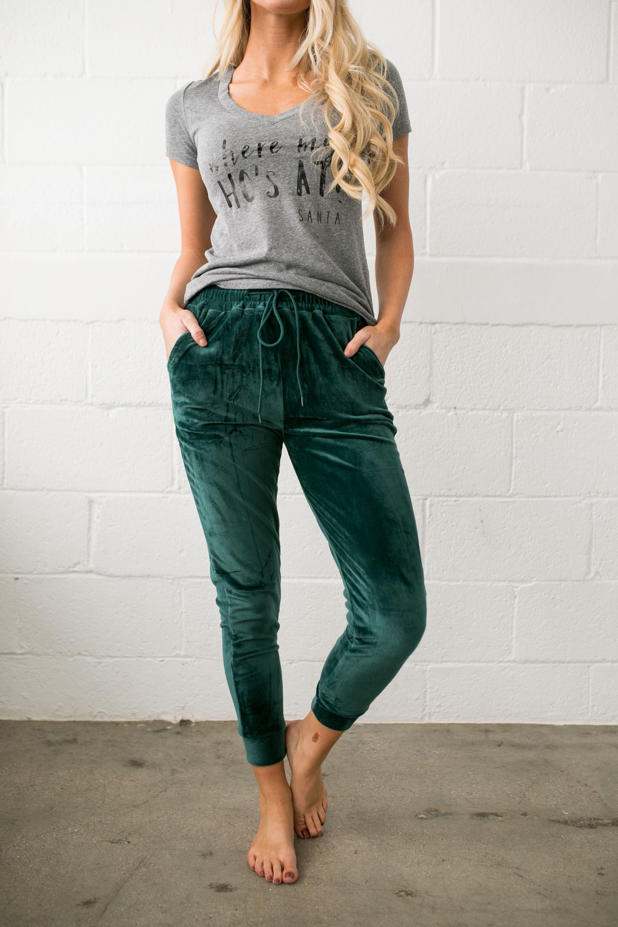 Very Velvety Velour Joggers In Green - ALL SALES FINAL