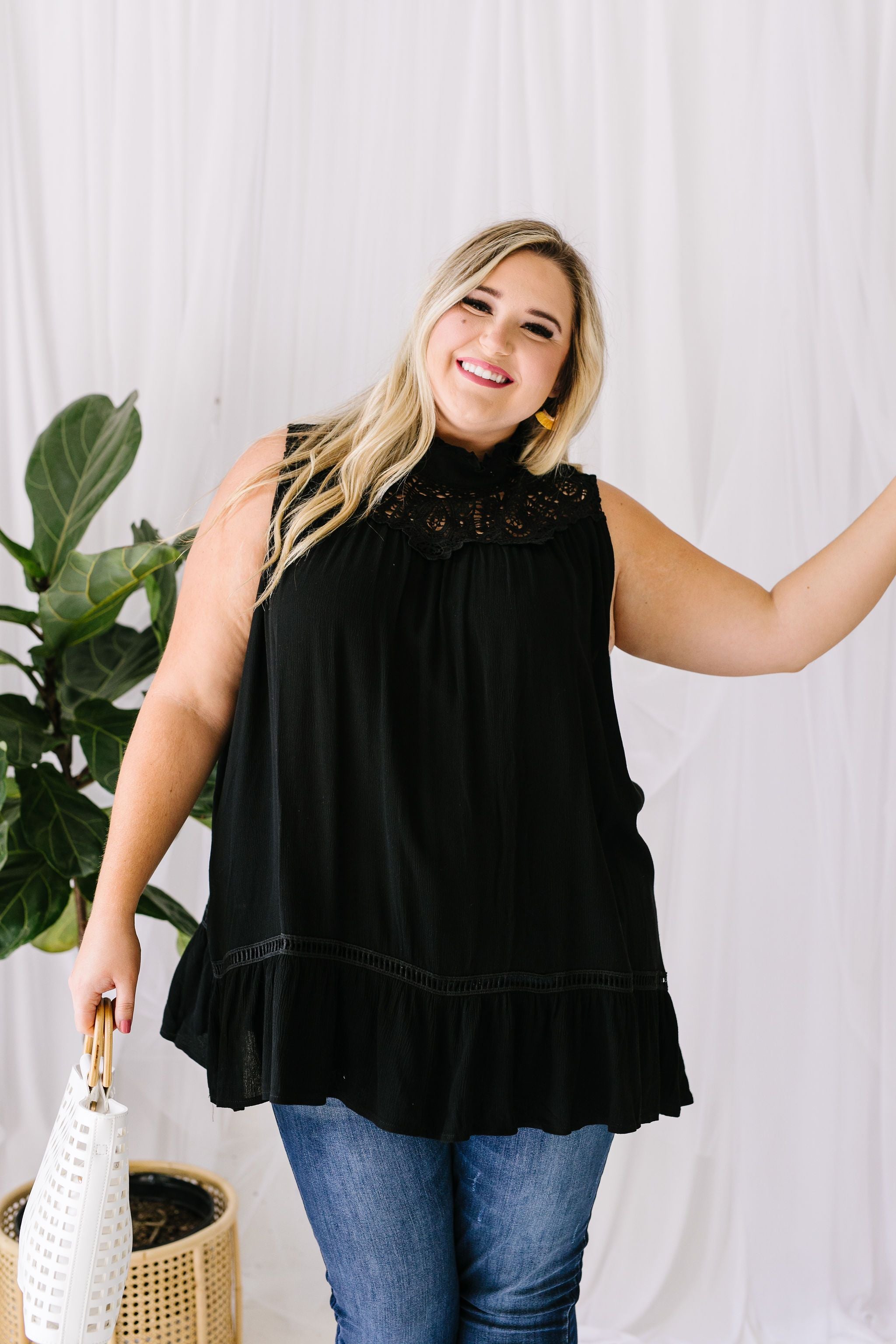 Victoria Lace Mock Neck Top In Black