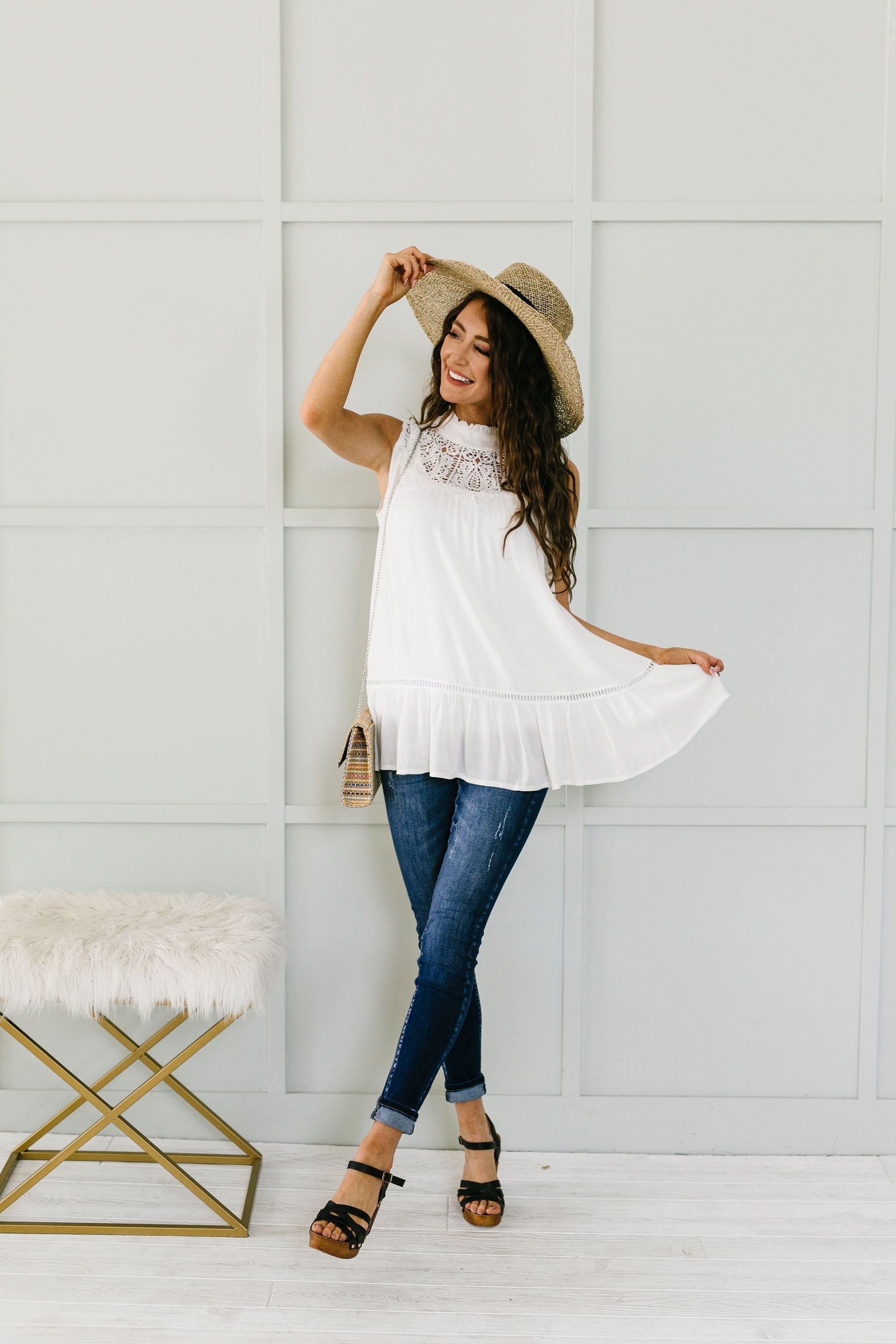 Victoria Lace Mock Neck Top In Ivory