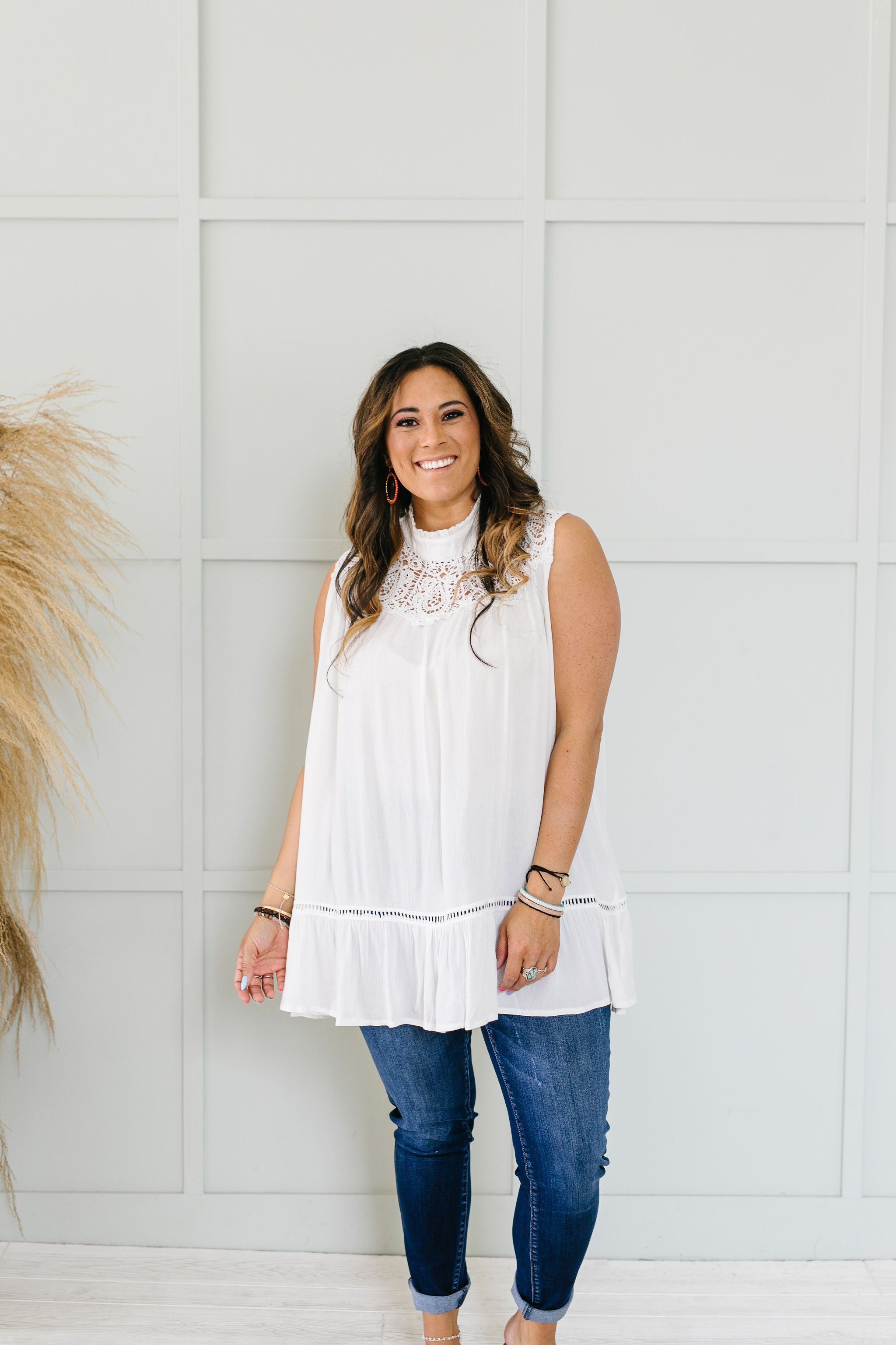 Victoria Lace Mock Neck Top In Ivory