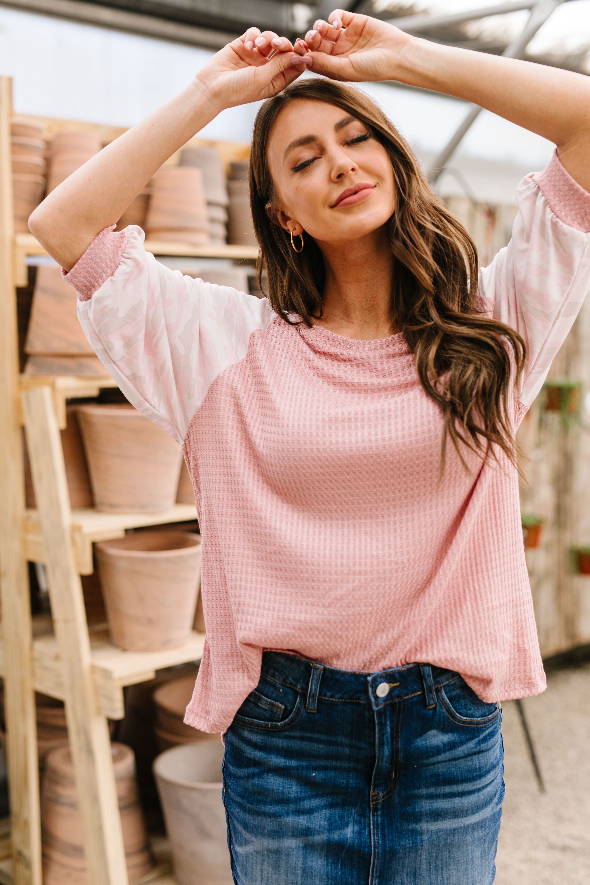 Waffle Knit & Camo Top