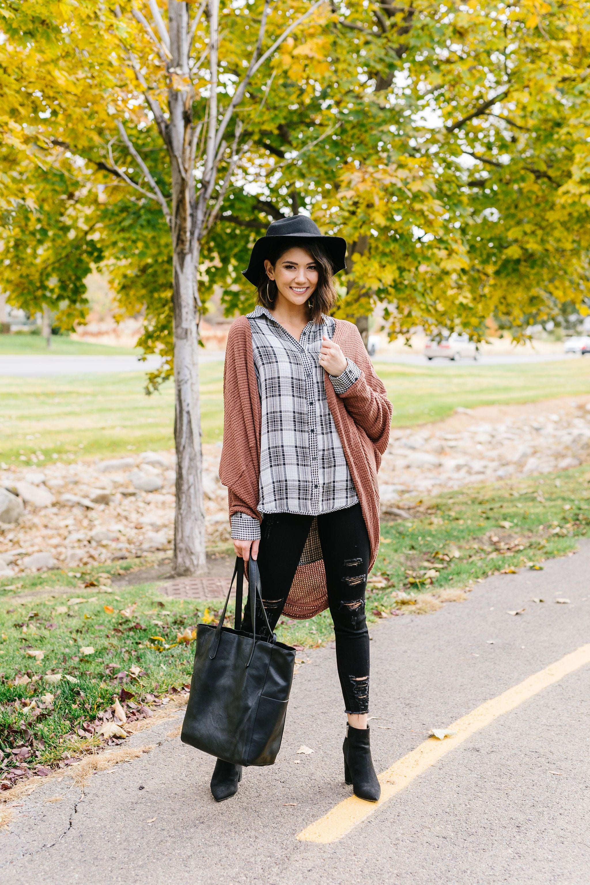 Waffle Knit Slouchy Cardi In Rust