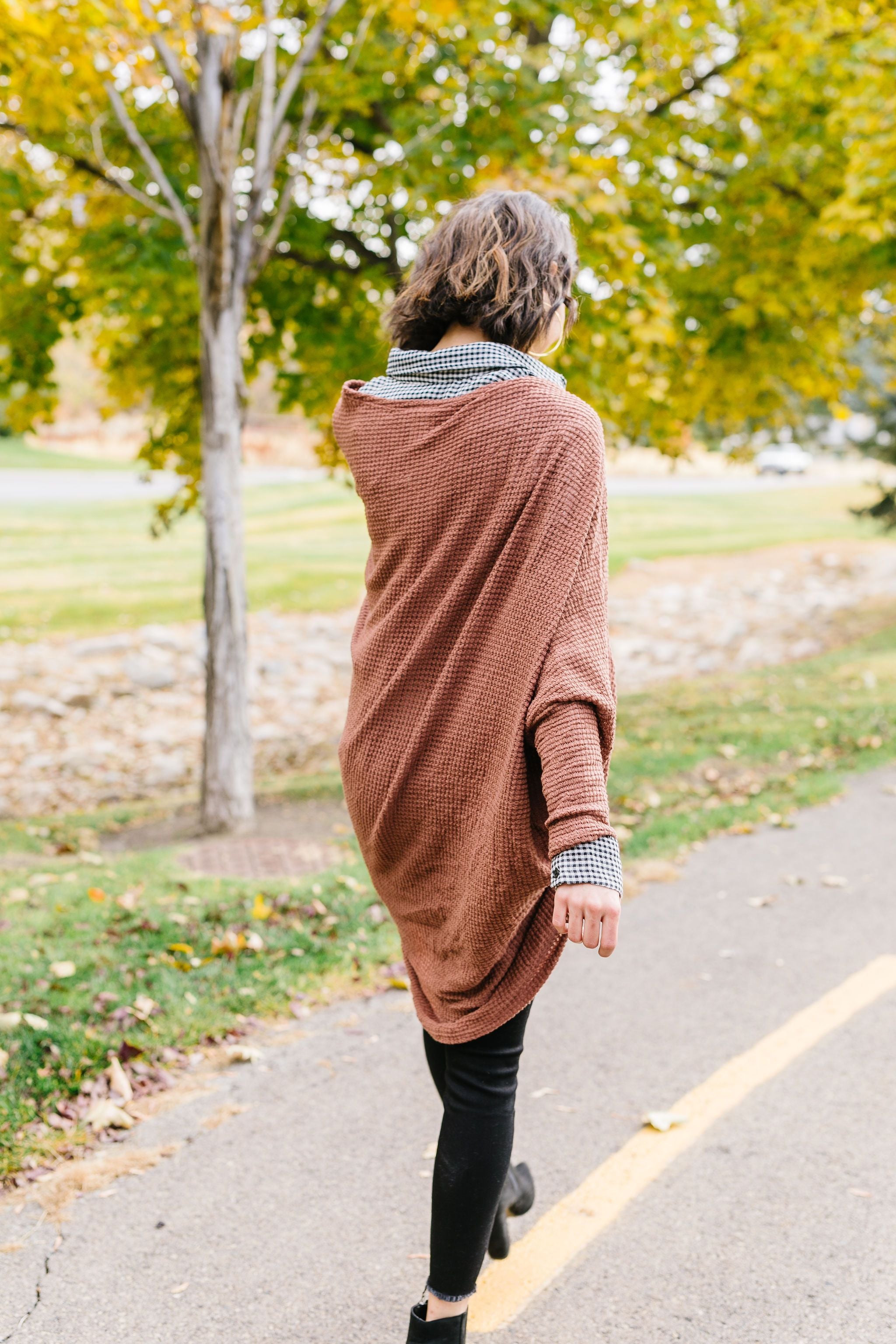 Waffle Knit Slouchy Cardi In Rust