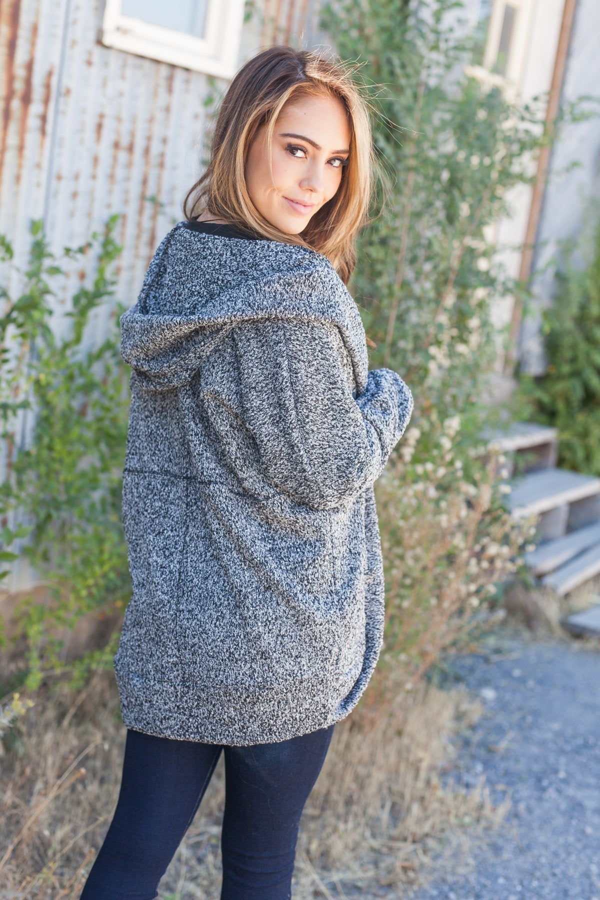 Warm Fuzzy Nubby Knit Hooded Cardigan - ALL SALES FINAL