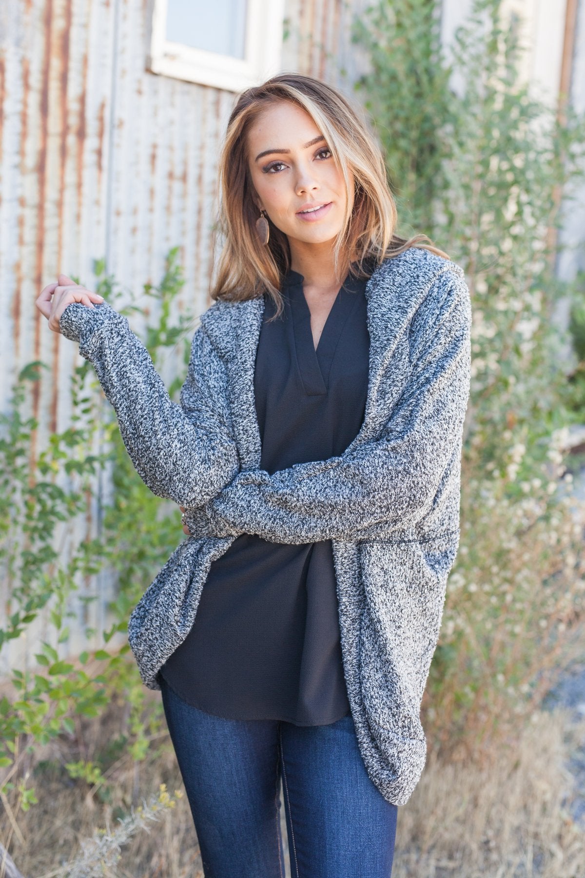 Warm Fuzzy Nubby Knit Hooded Cardigan - ALL SALES FINAL