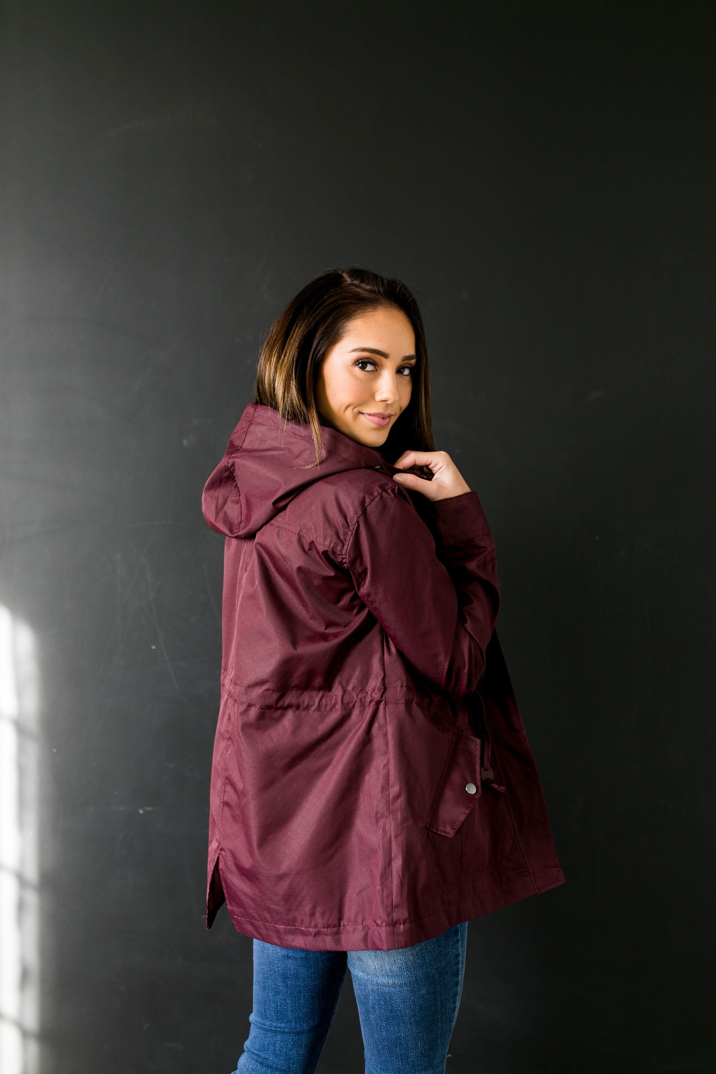 Waterproof Hooded Anorak In Burgundy