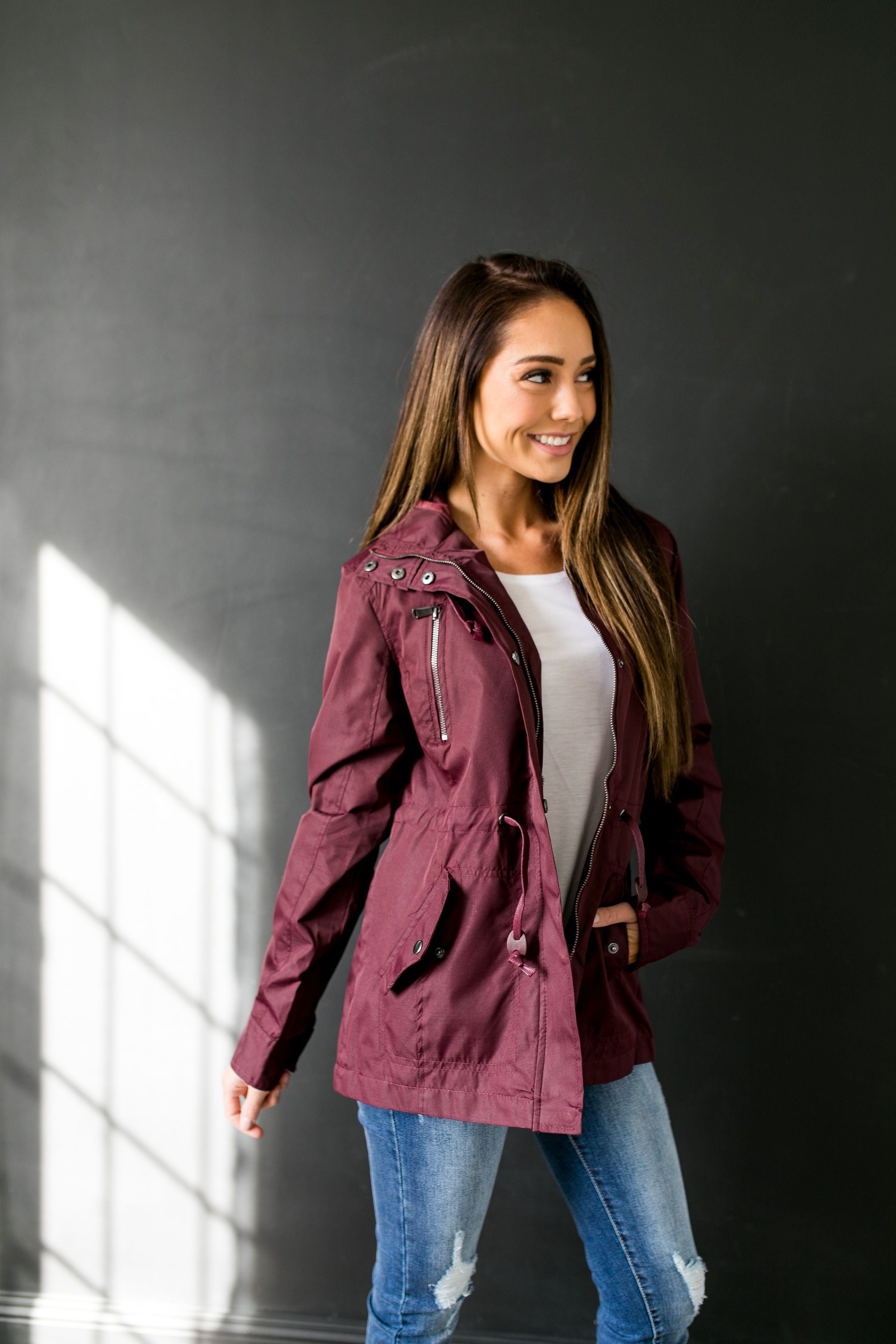 Waterproof Hooded Anorak In Burgundy