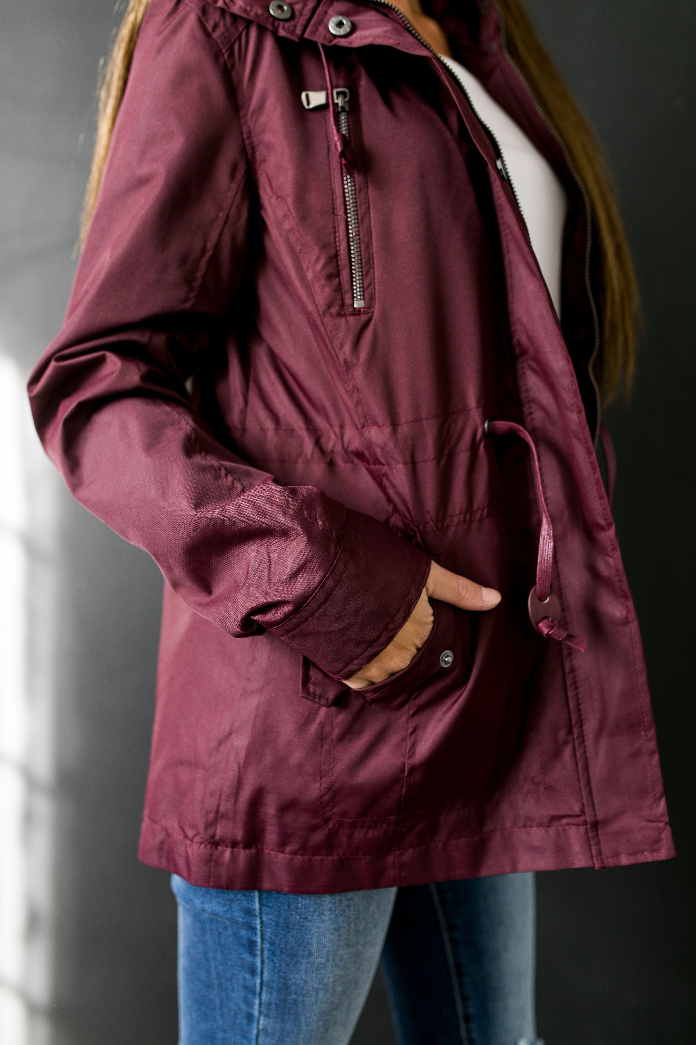 Waterproof Hooded Anorak In Burgundy