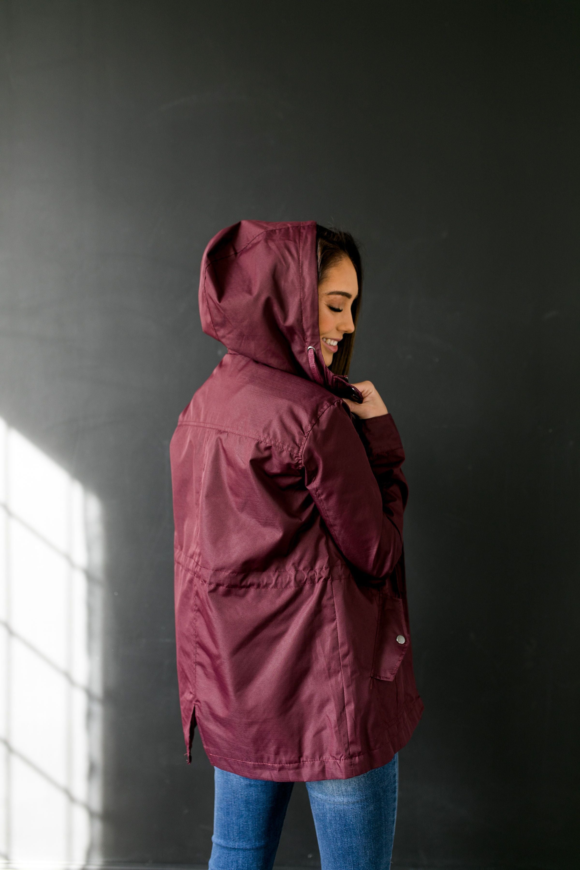 Waterproof Hooded Anorak In Burgundy