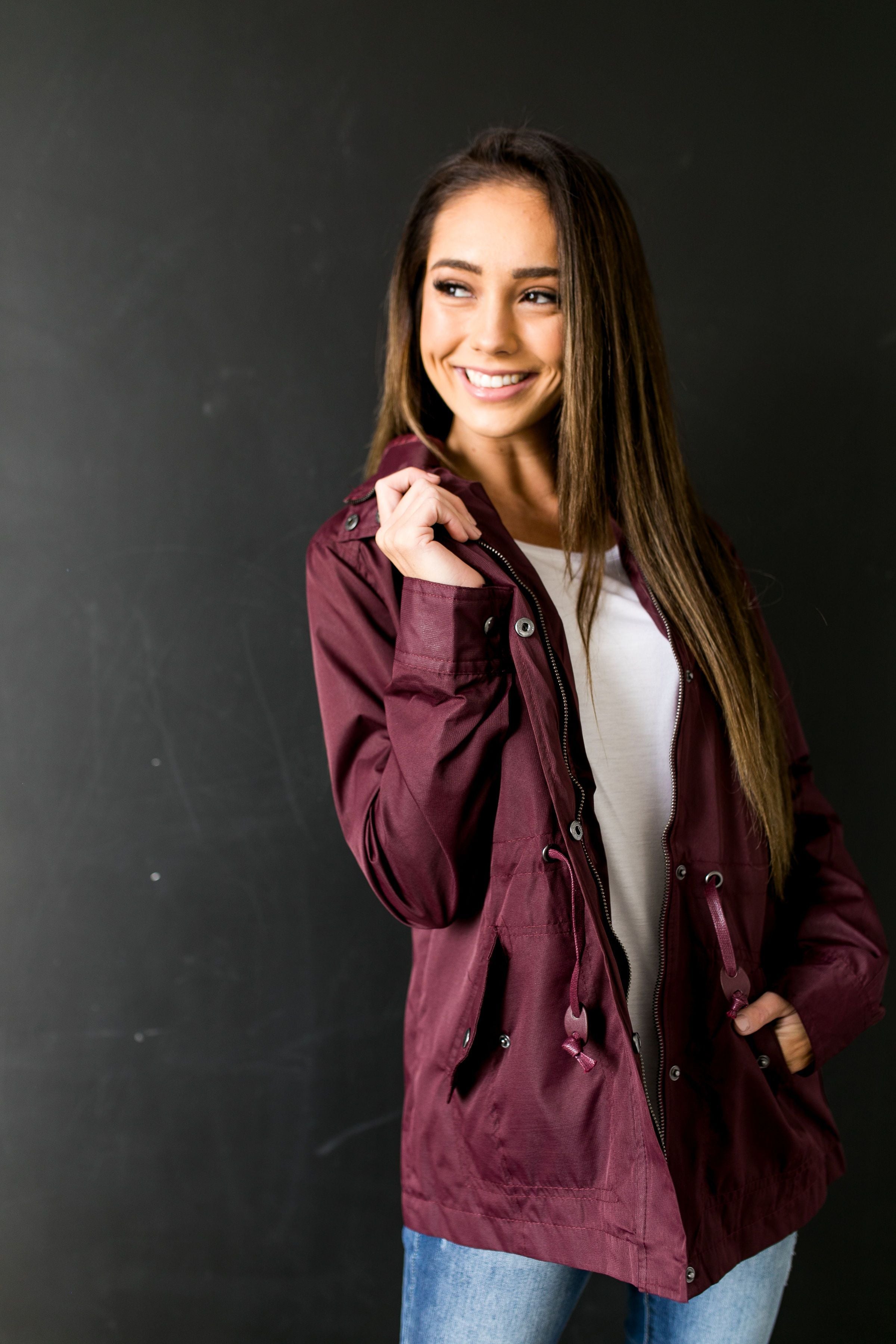 Waterproof Hooded Anorak In Burgundy