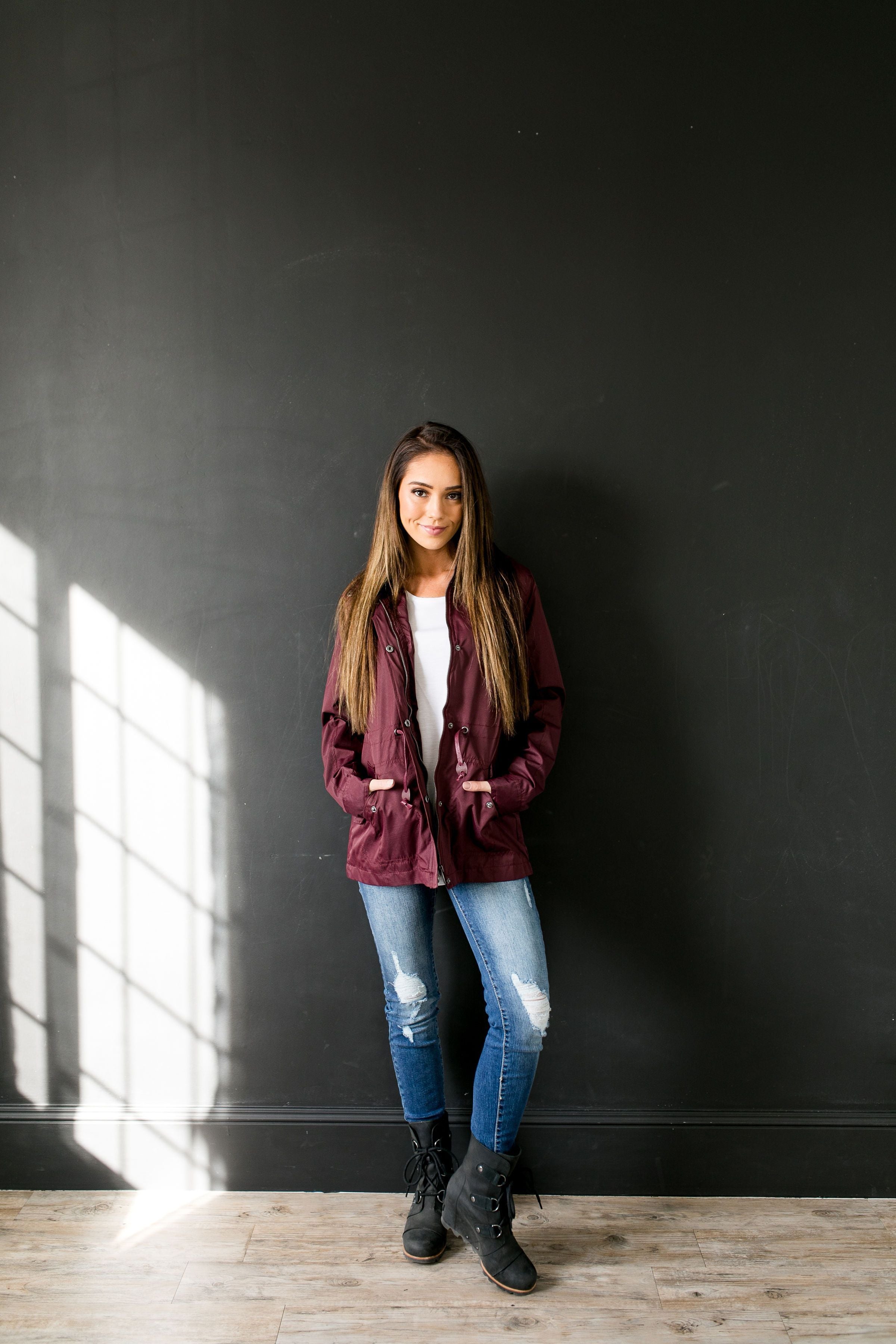 Waterproof Hooded Anorak In Burgundy