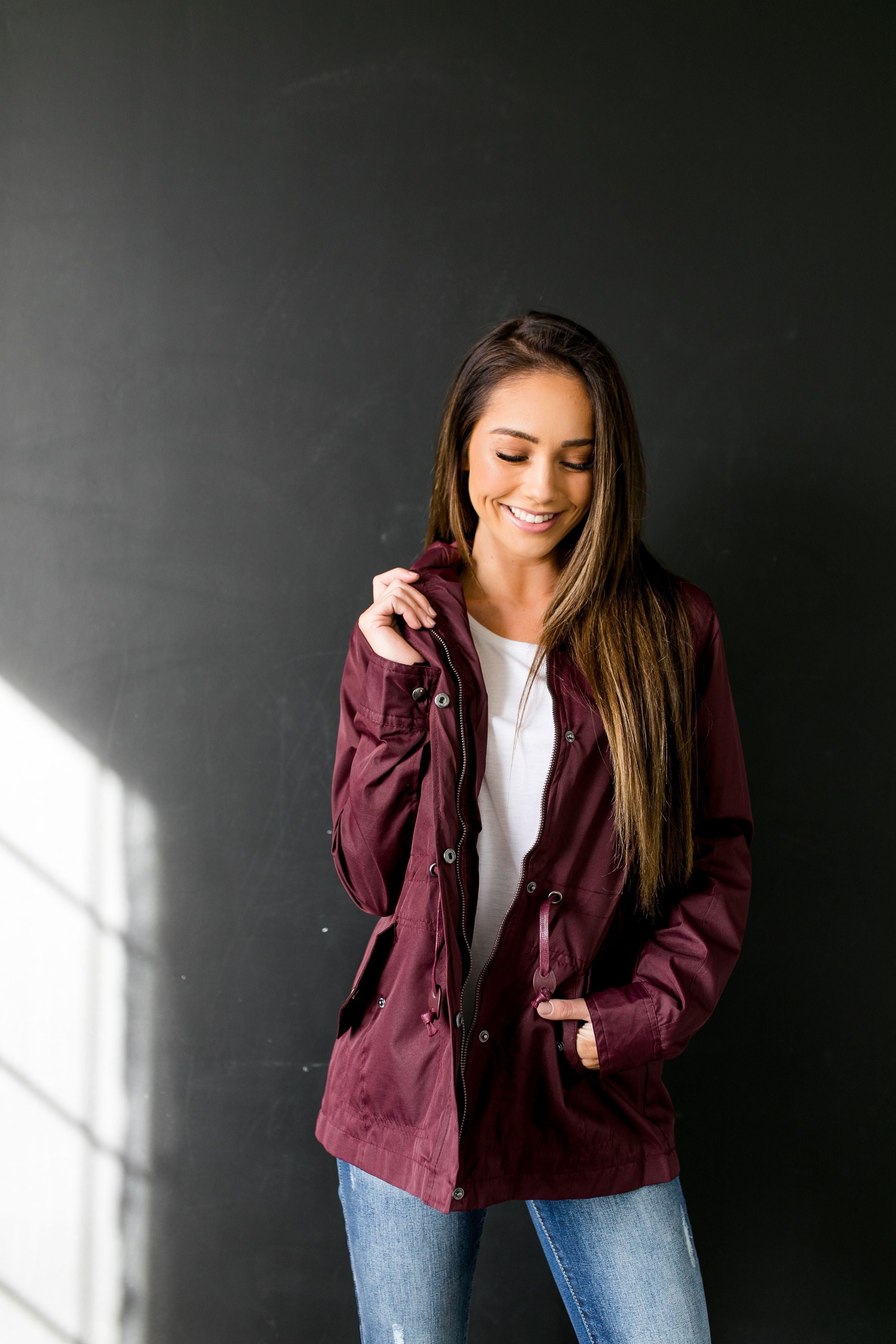 Waterproof Hooded Anorak In Burgundy