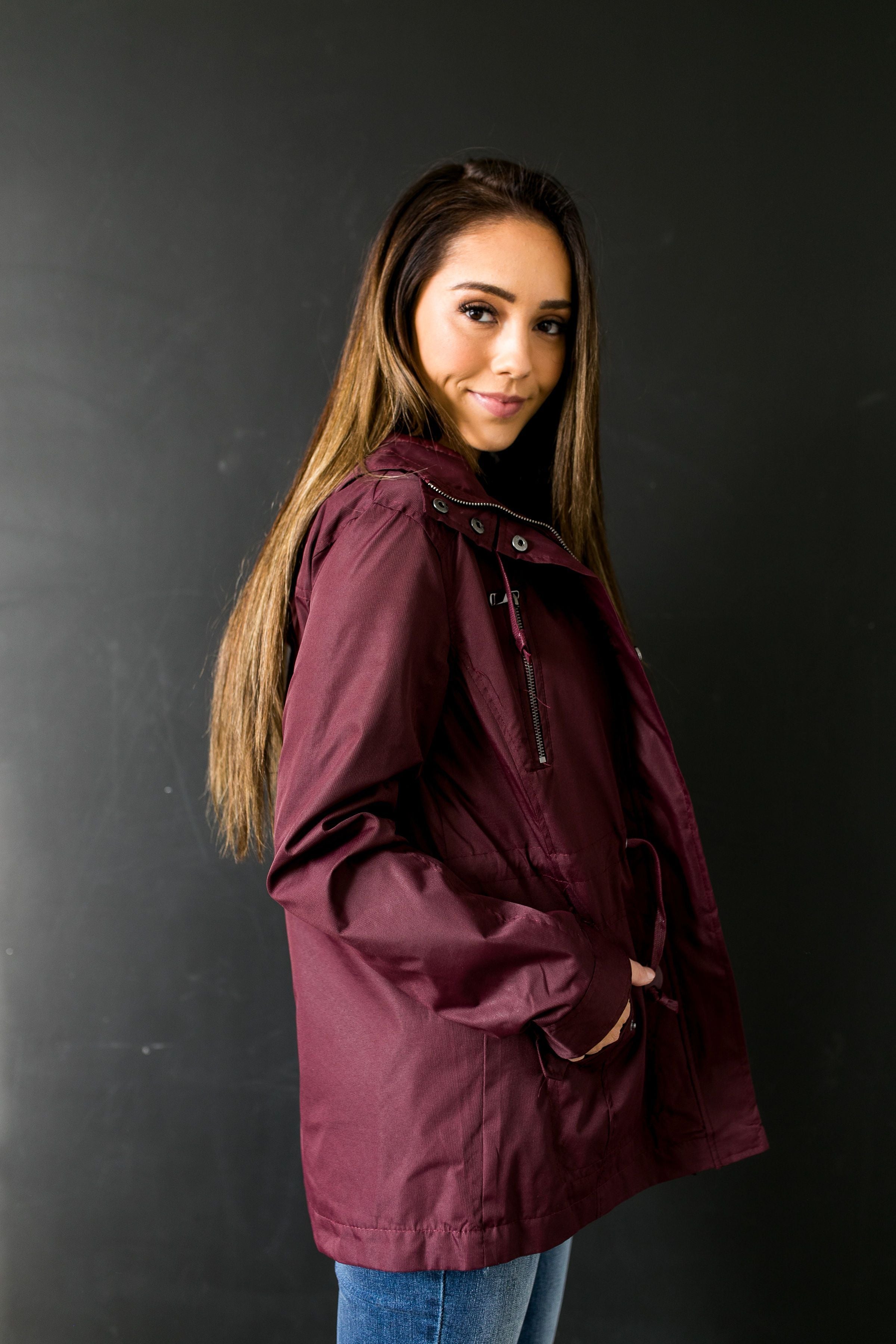 Waterproof Hooded Anorak In Burgundy