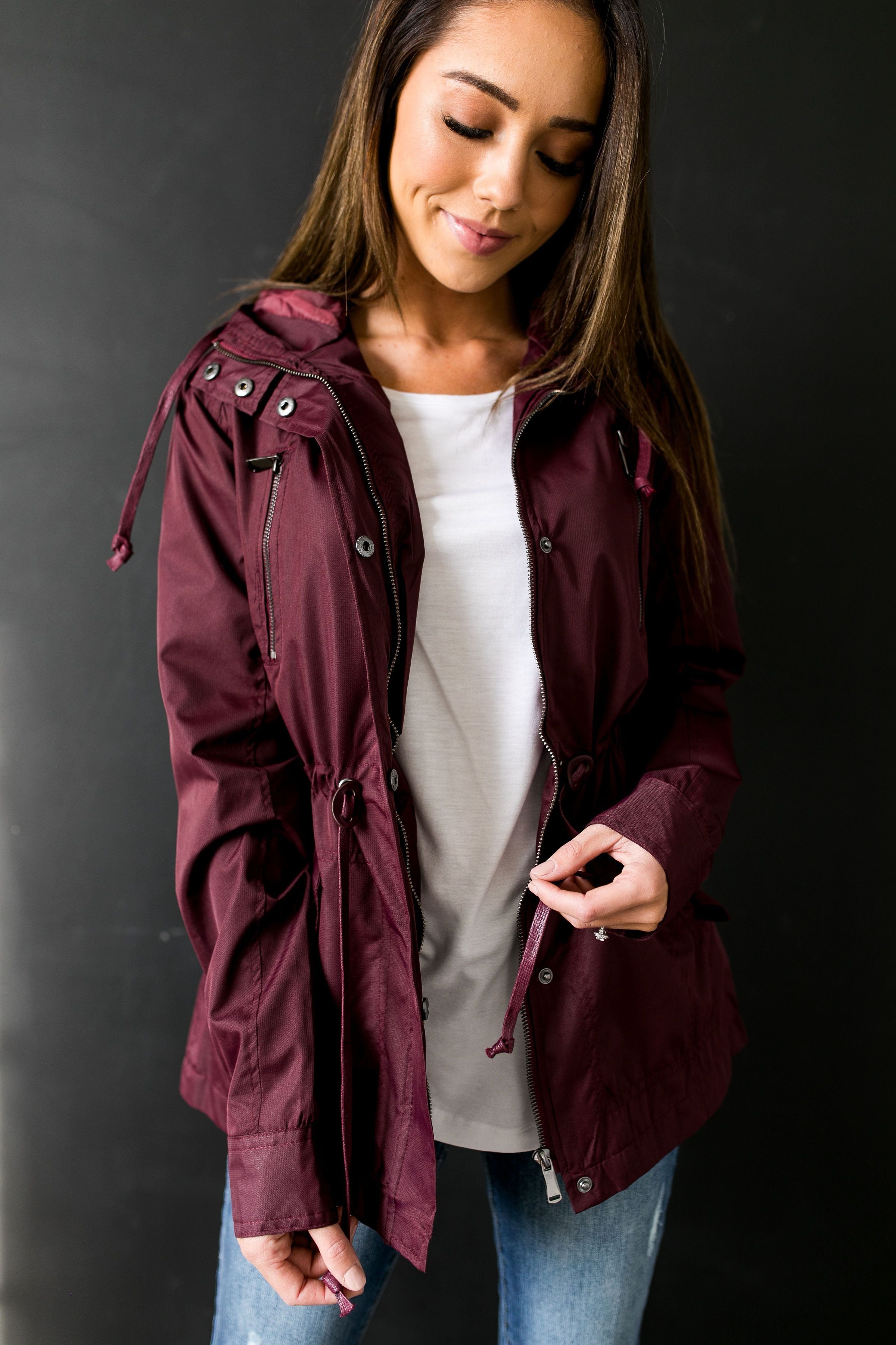 Waterproof Hooded Anorak In Burgundy