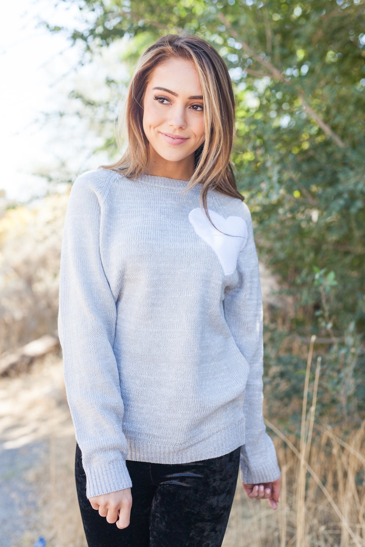 Wear Your Heart On Your Sleeve Sweater In Gray