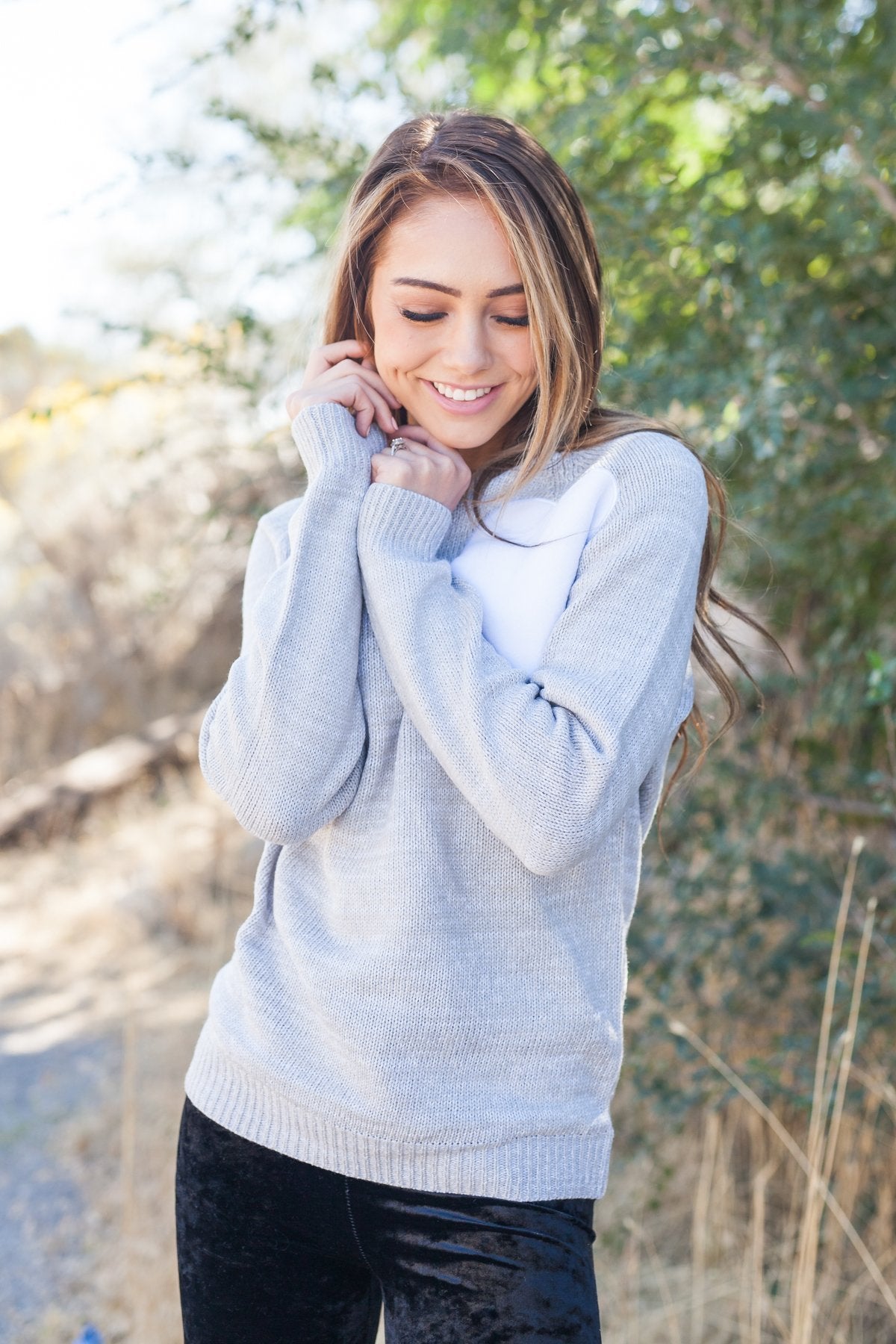 Wear Your Heart On Your Sleeve Sweater In Gray