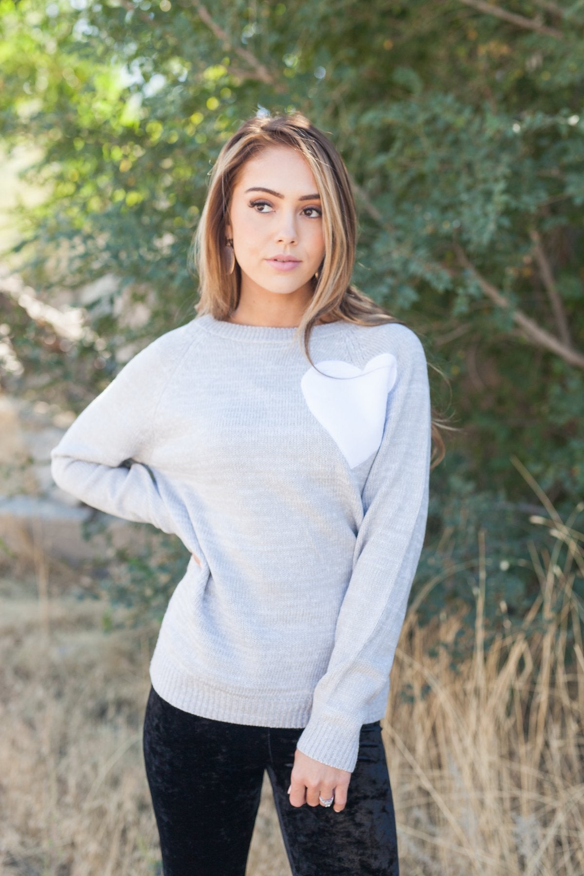 Wear Your Heart On Your Sleeve Sweater In Gray