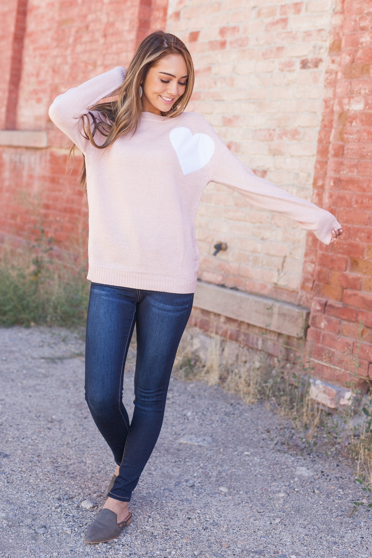 Wear Your Heart On Your Sleeve Sweater In Pale Pink