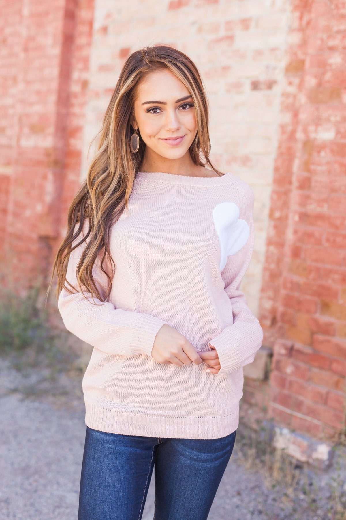 Wear Your Heart On Your Sleeve Sweater In Pale Pink