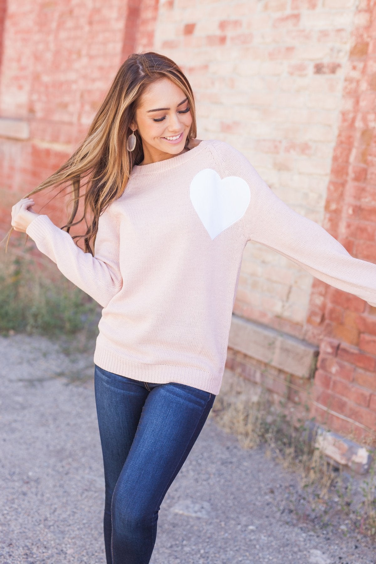 Wear Your Heart On Your Sleeve Sweater In Pale Pink