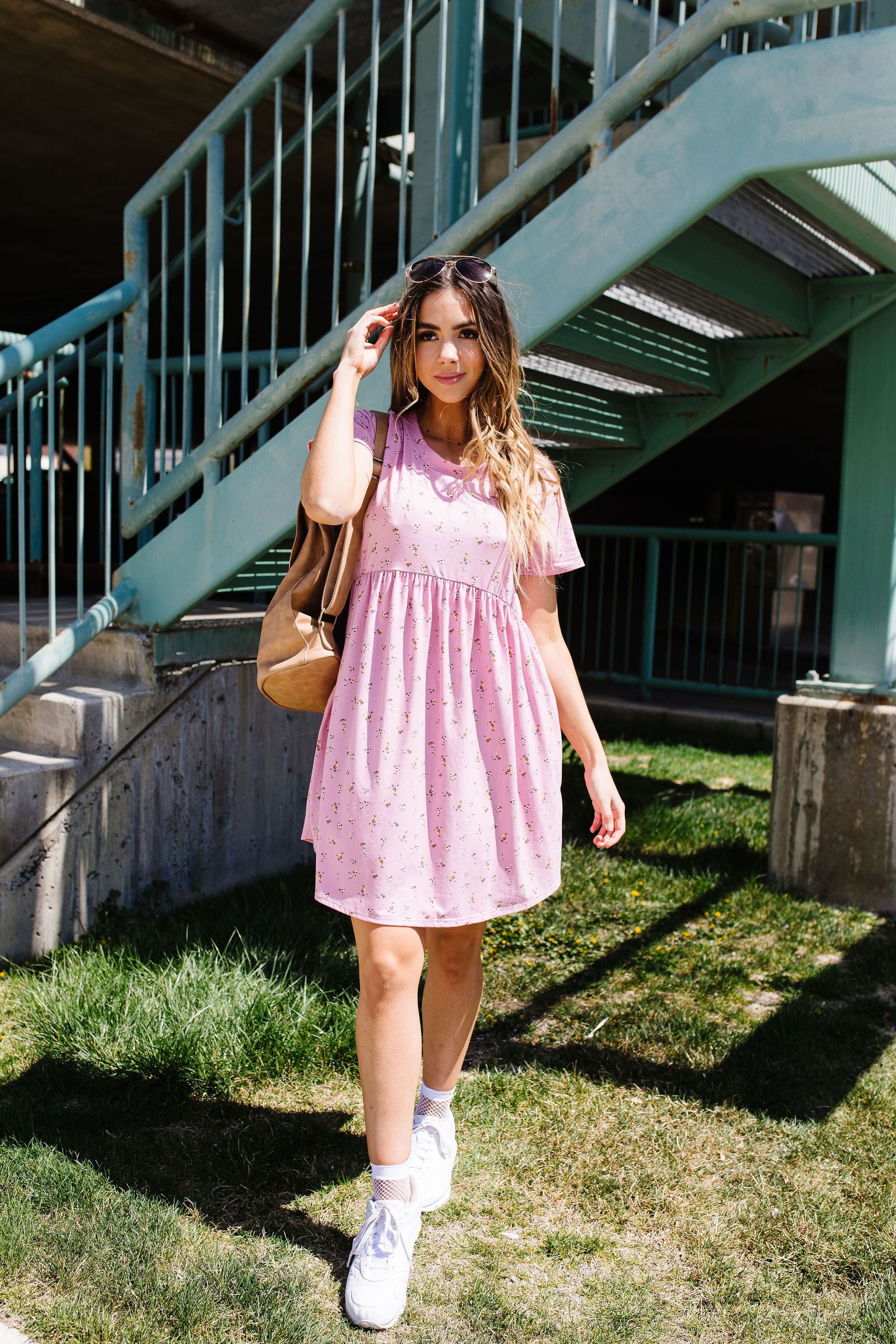 Wee Floral Babydoll Dress In Pink