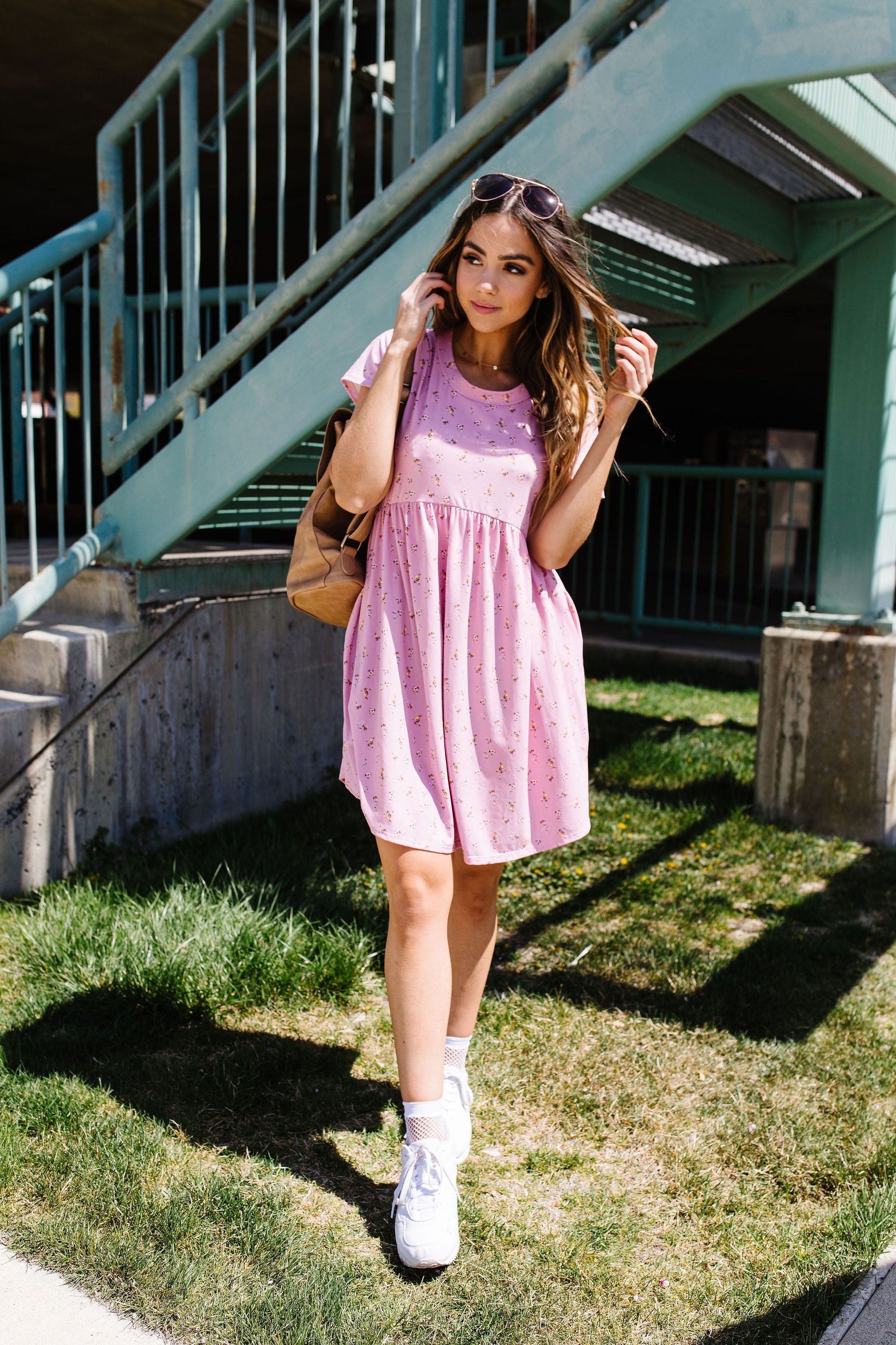 Wee Floral Babydoll Dress In Pink