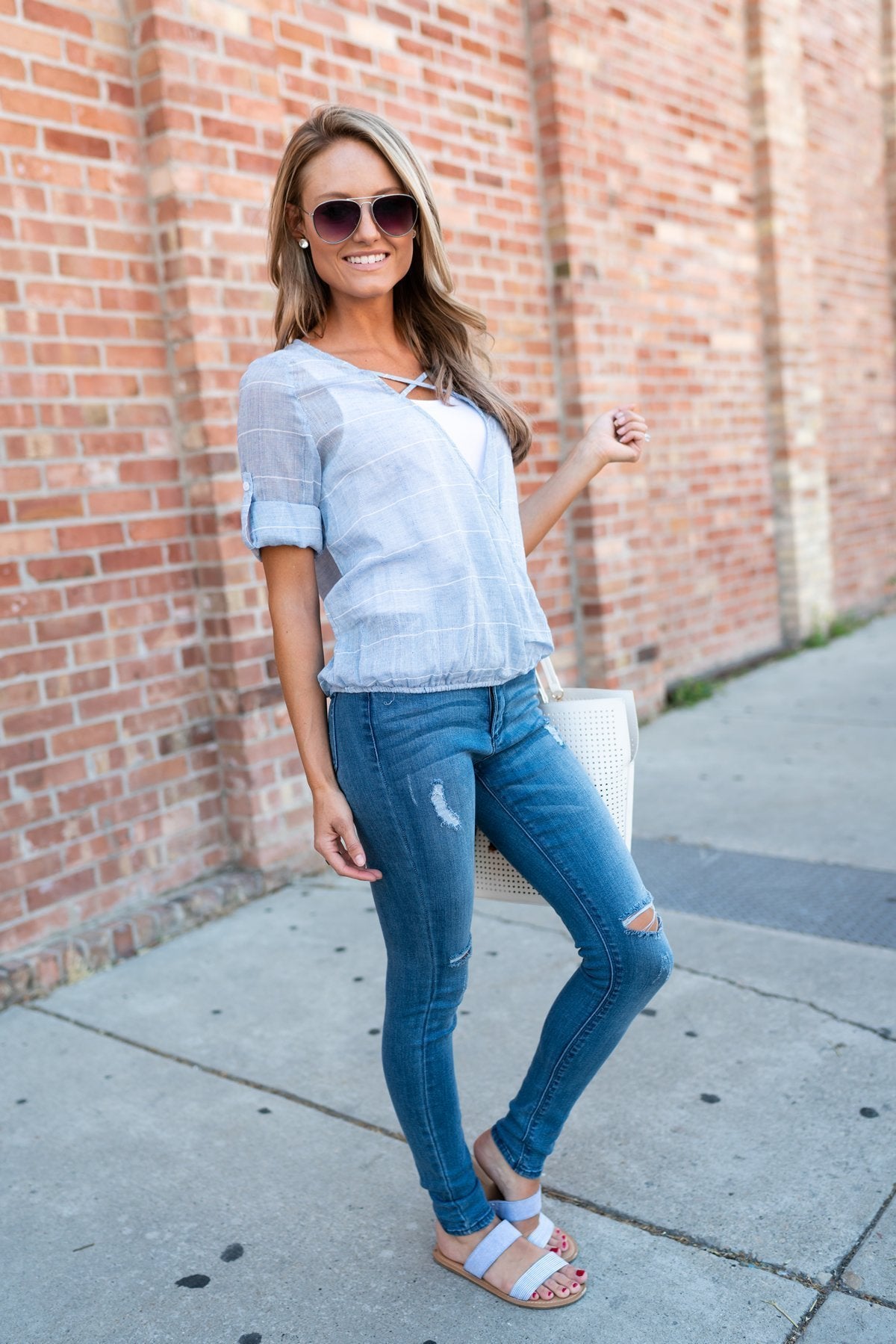 Weekday Blues Wrap Top