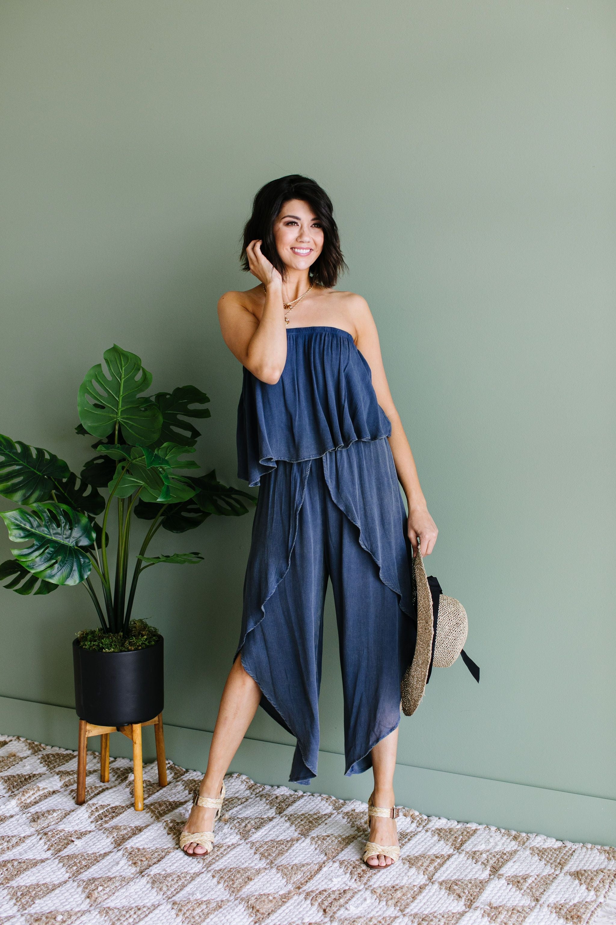 Wild Child Mineral Wash Jumpsuit In Midnight