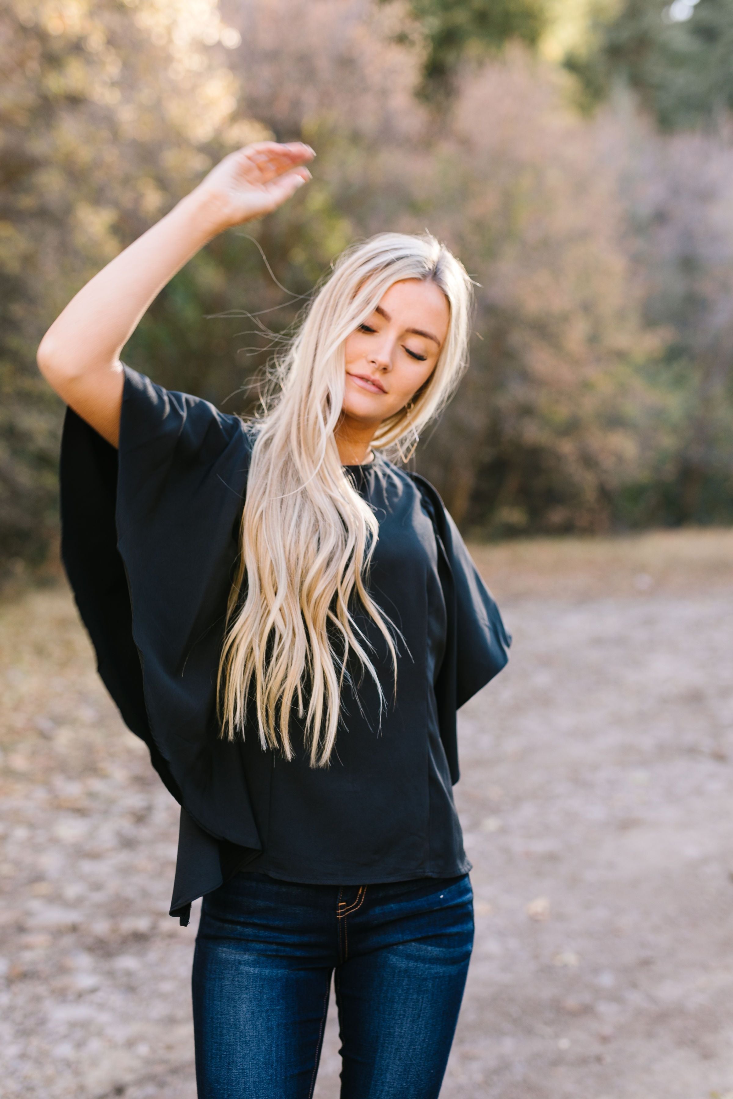 Wing And A Prayer Ruffle Sleeve Blouse in Black