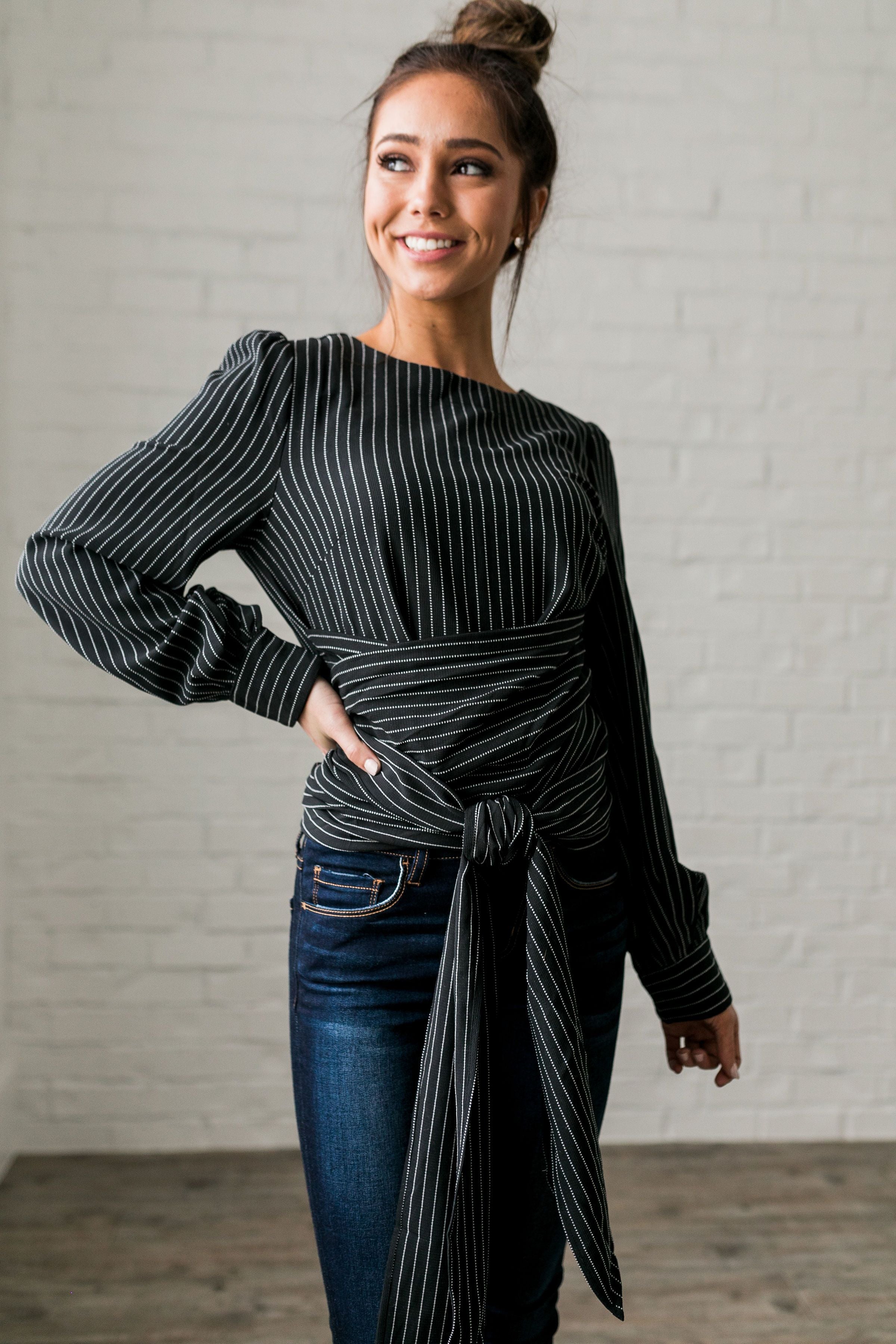 Wrap Around Pinstriped Blouse