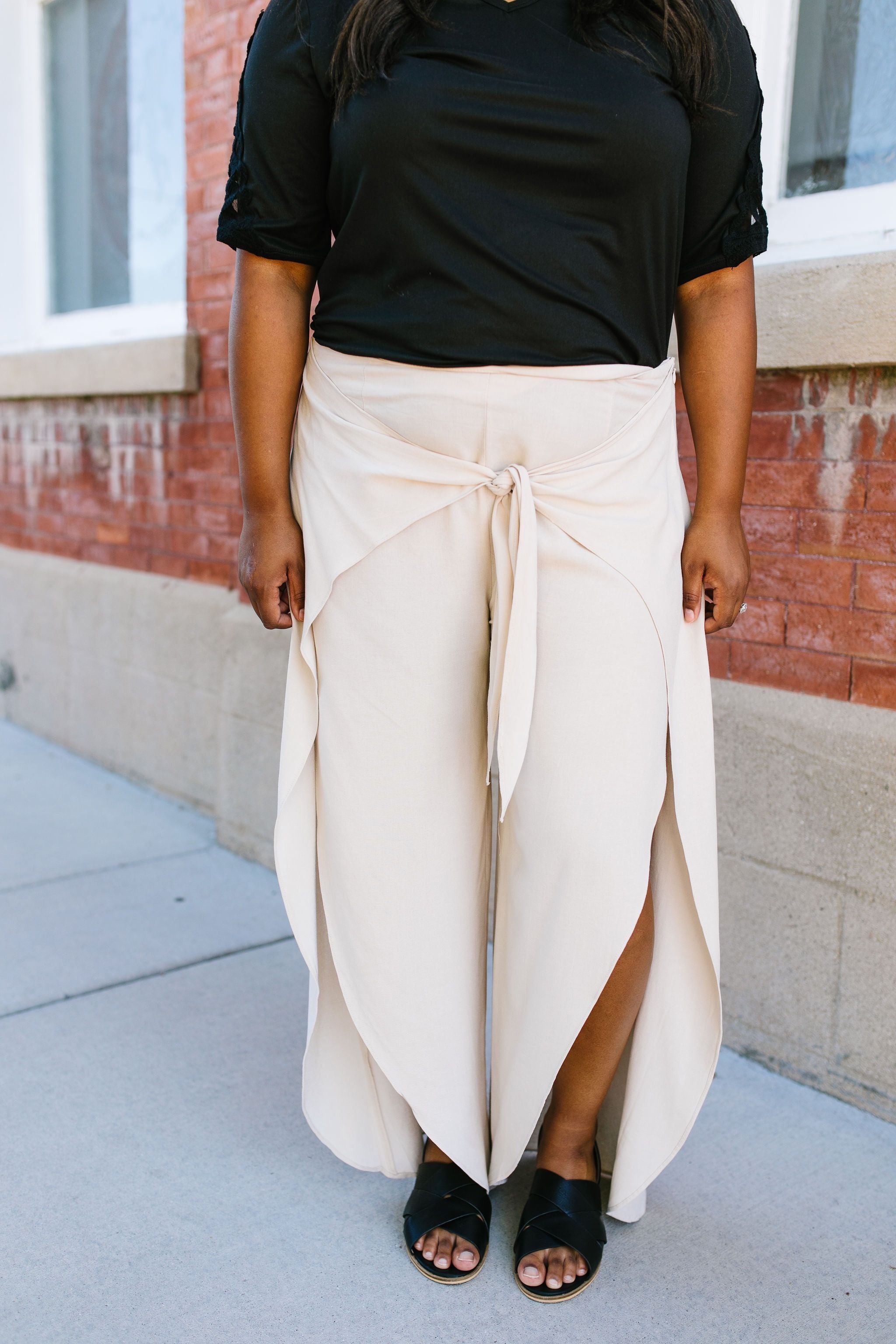 Wrap Fall Up Tie Front Pants In Sand