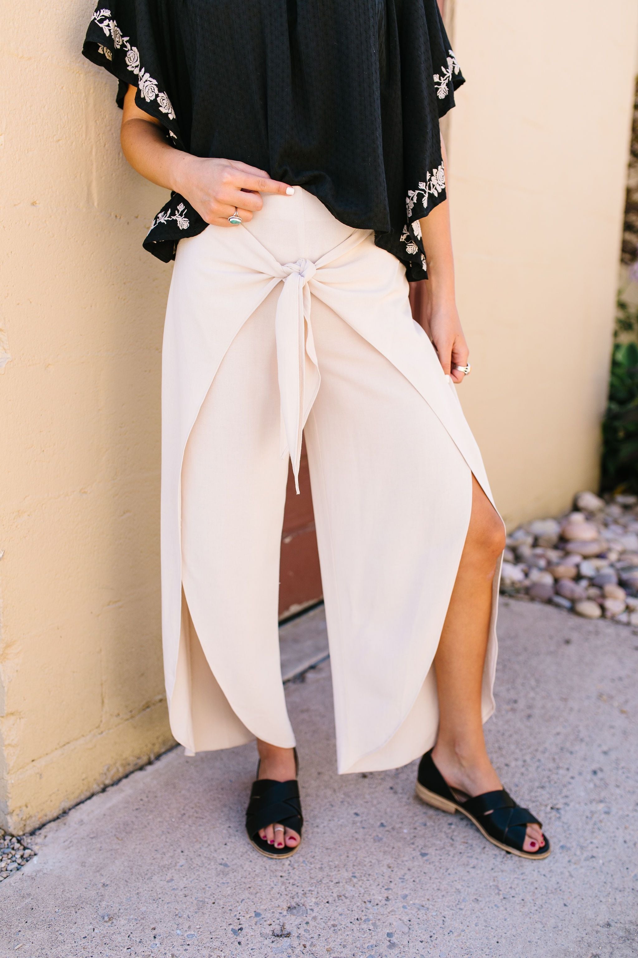 Wrap Fall Up Tie Front Pants In Sand