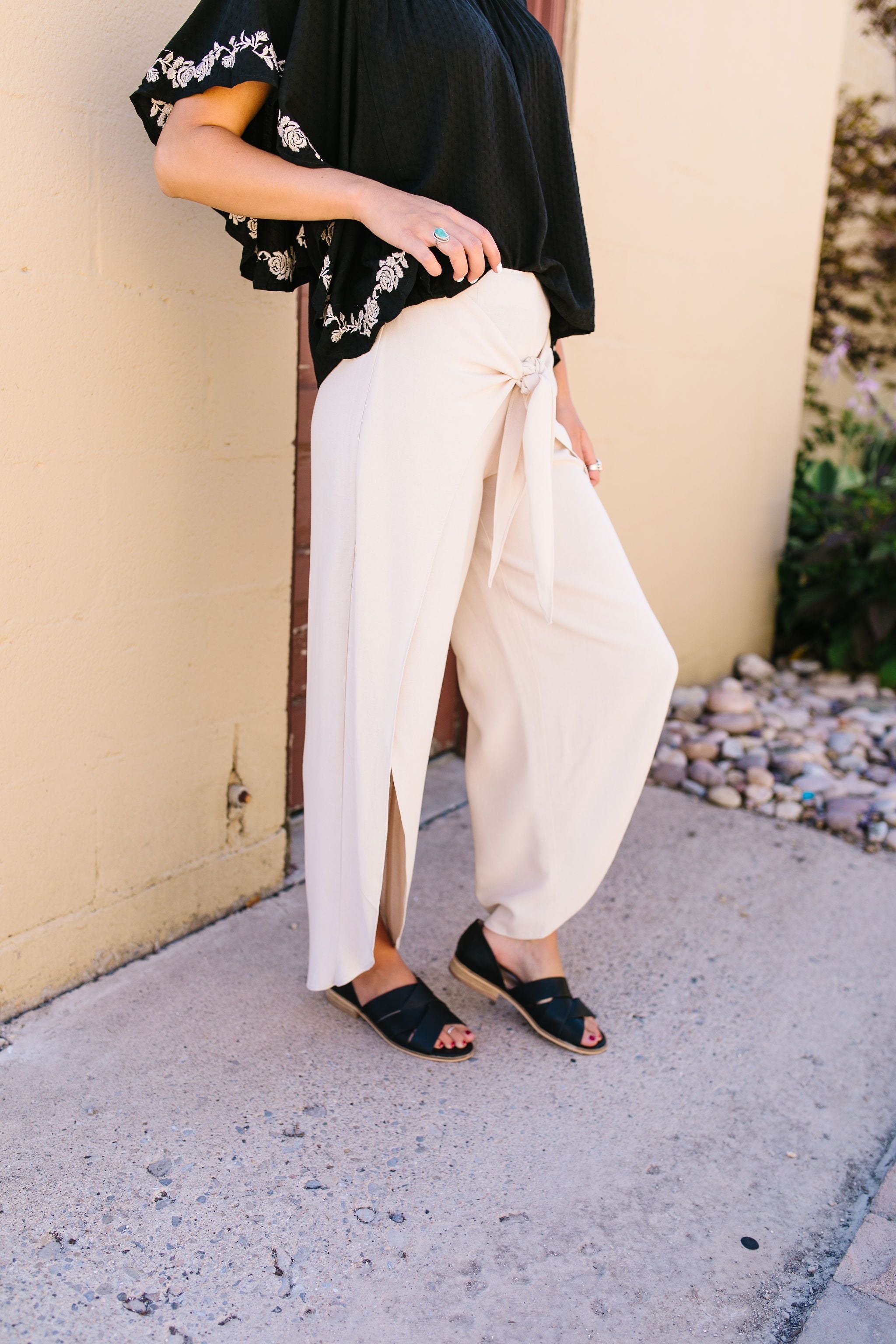 Wrap Fall Up Tie Front Pants In Sand