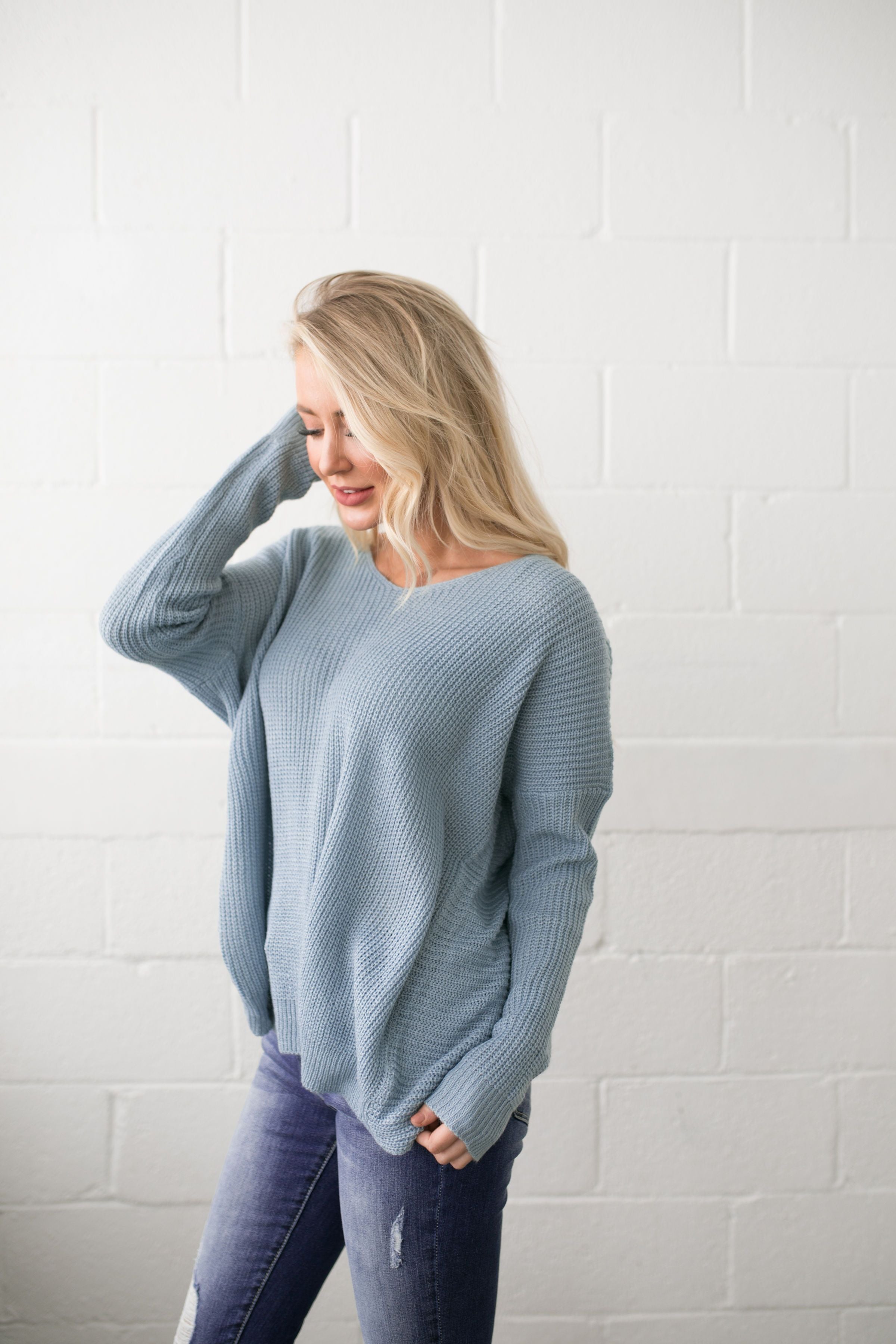 X Marks The Spot Sweater In Light Blue - ALL SALES FINAL