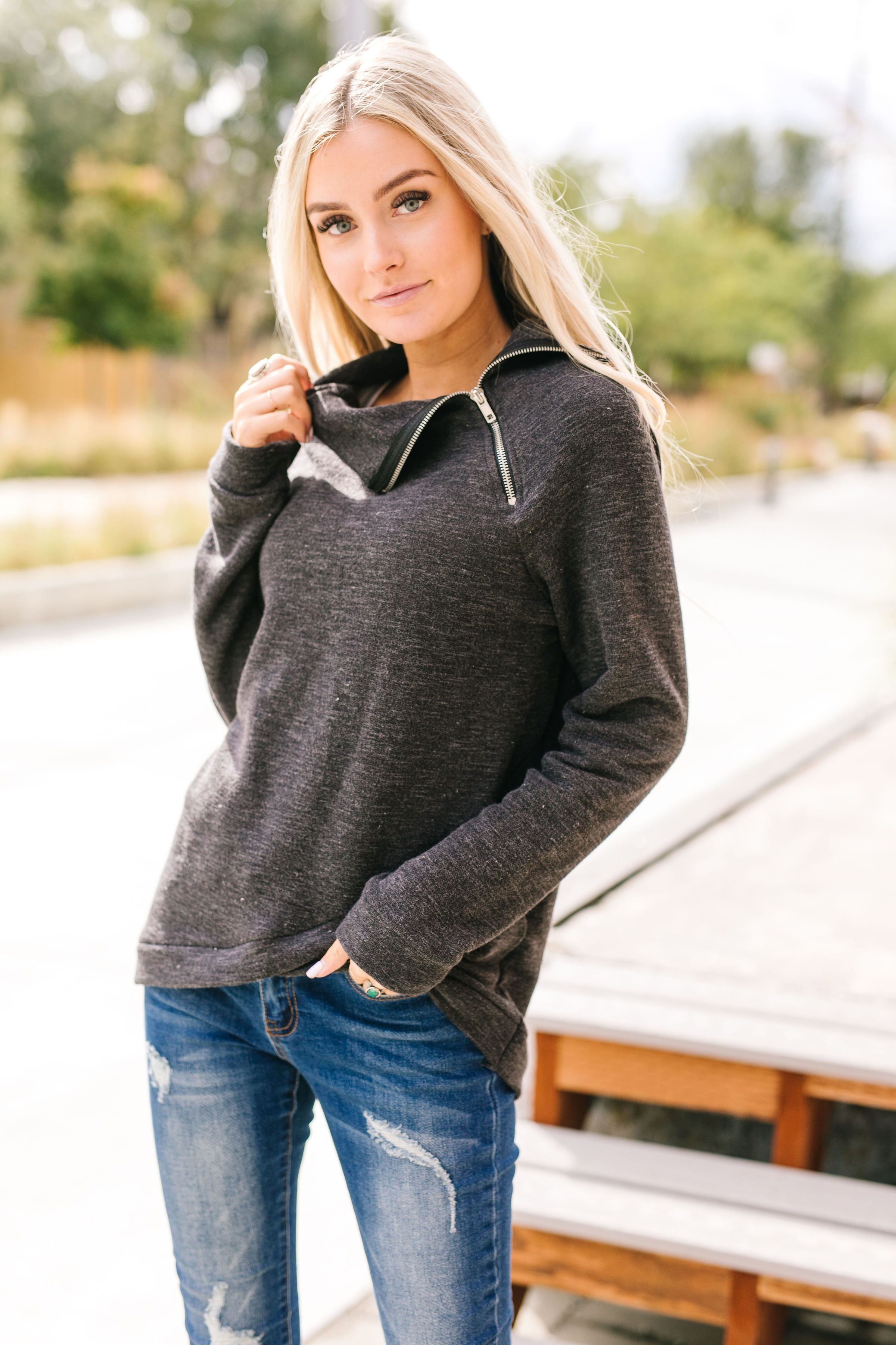 Zip-A-Dee-Doo-Dah Angled Zip Sweatshirt